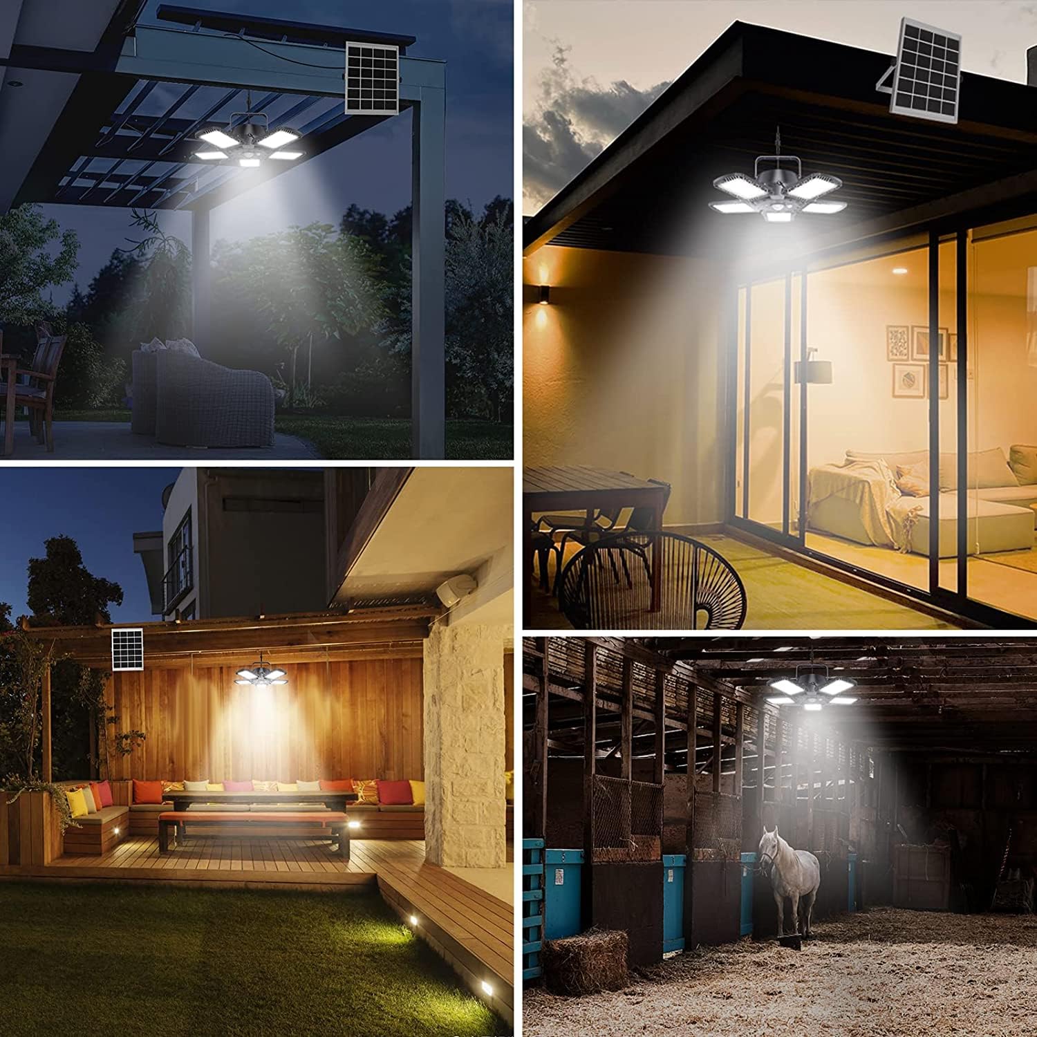 Lampada a Sospensione Solare Con Telecomando, 160 LED 1200LM Lampada da Tetto Con Luce di Sicurezza Regolabile a 120° per Giardino Esterno Cortile IP65 Impermeabile, 6 Modalità