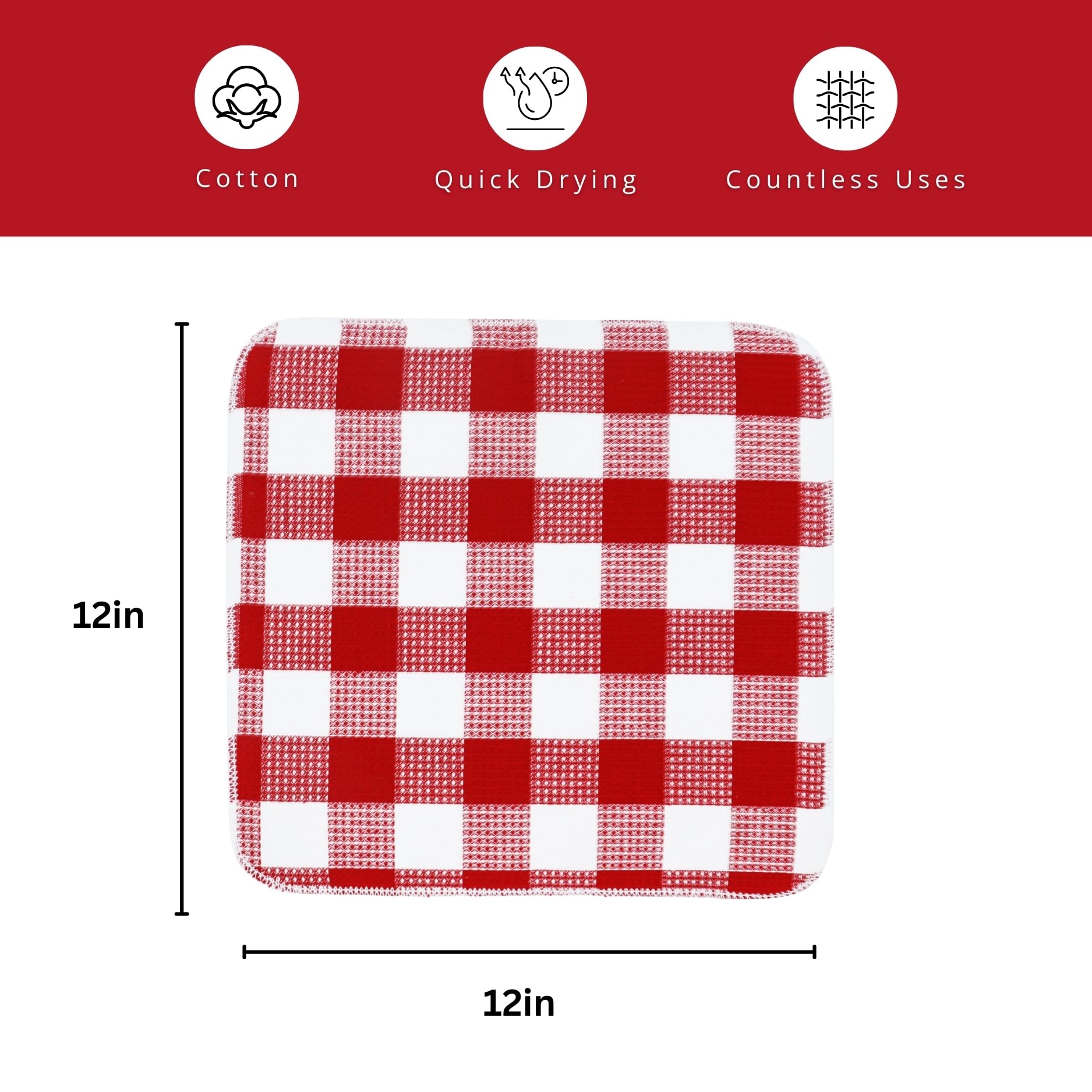 PurpleEssences Paños de cocina a cuadros de punto gofre, 100 % algodón, 12 x 12 pulgadas, ultra suaves, absorbentes, de secado rápido, trapos de cocina a cuadros para cocina, paquete de 6, primavera y