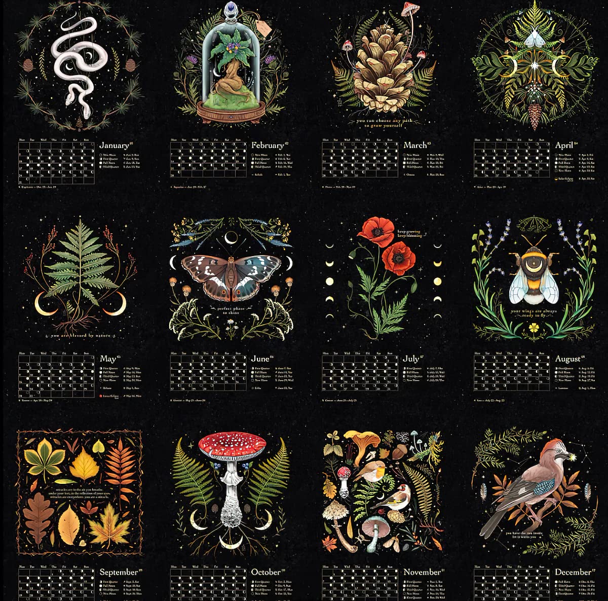 Dark Forest Lunar Calendar 2022 with 12 Original Illustrations, 2022