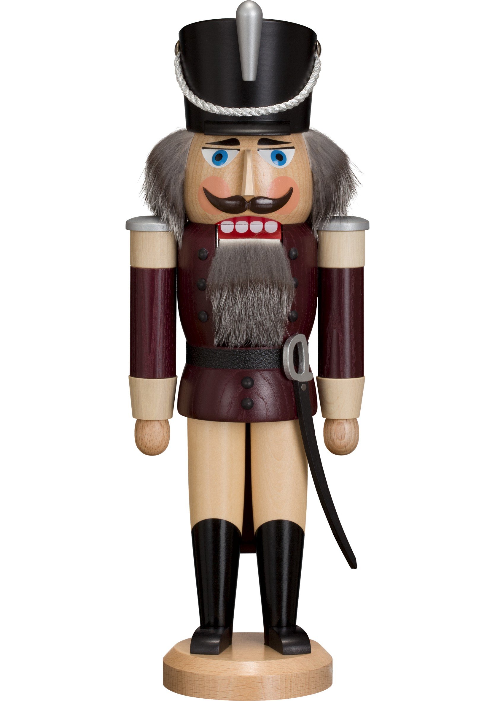 Seiffener Volkskunst German Nutcracker Hussar ash-Tree Aubergine, Height 37 cm / 15 inch, Original Erzgebirge