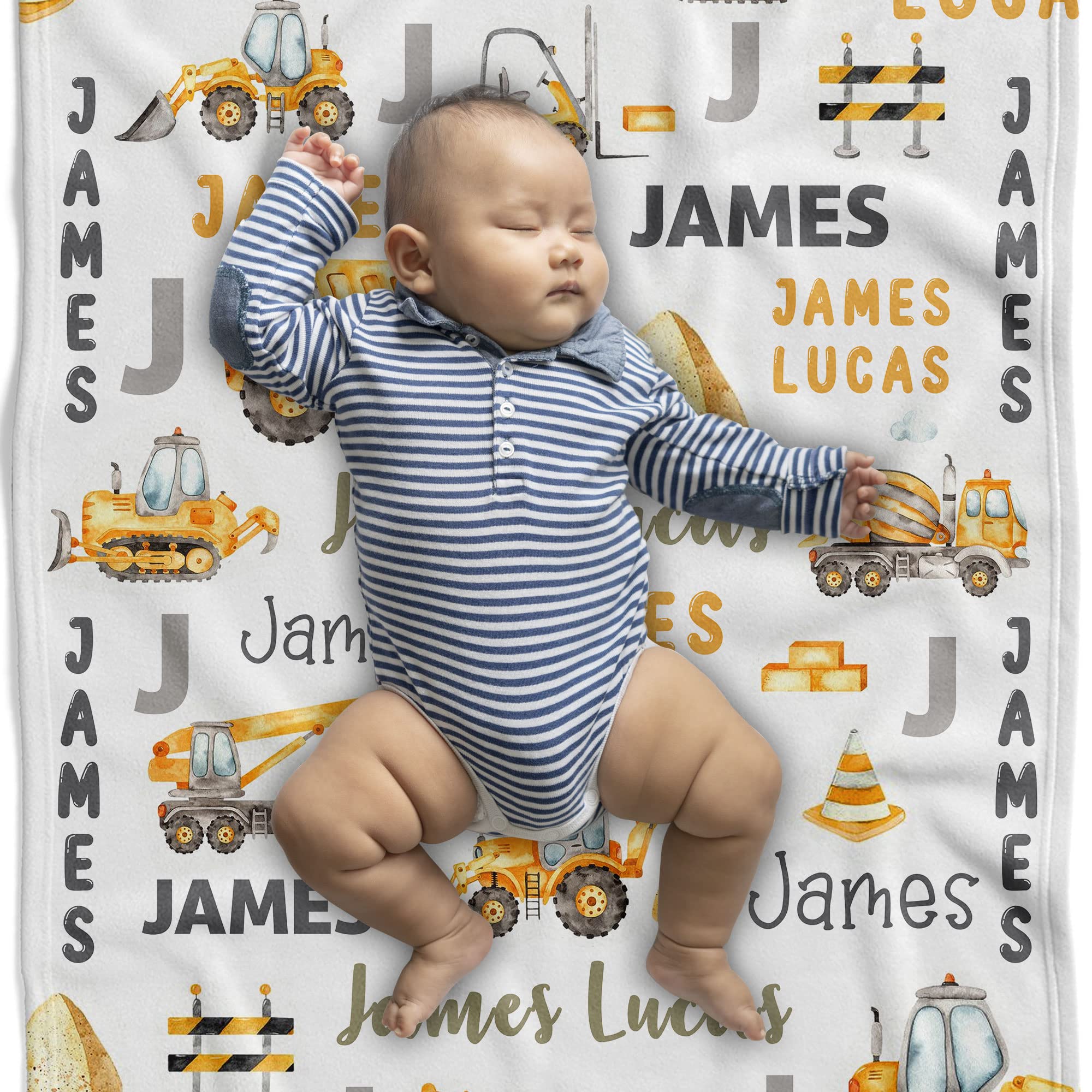 Honestchi Personalized Baby Blankets for Boys - Customized Gifts for Boy with Name - Soft Plush Fleece (Construction 132), AAA, Full