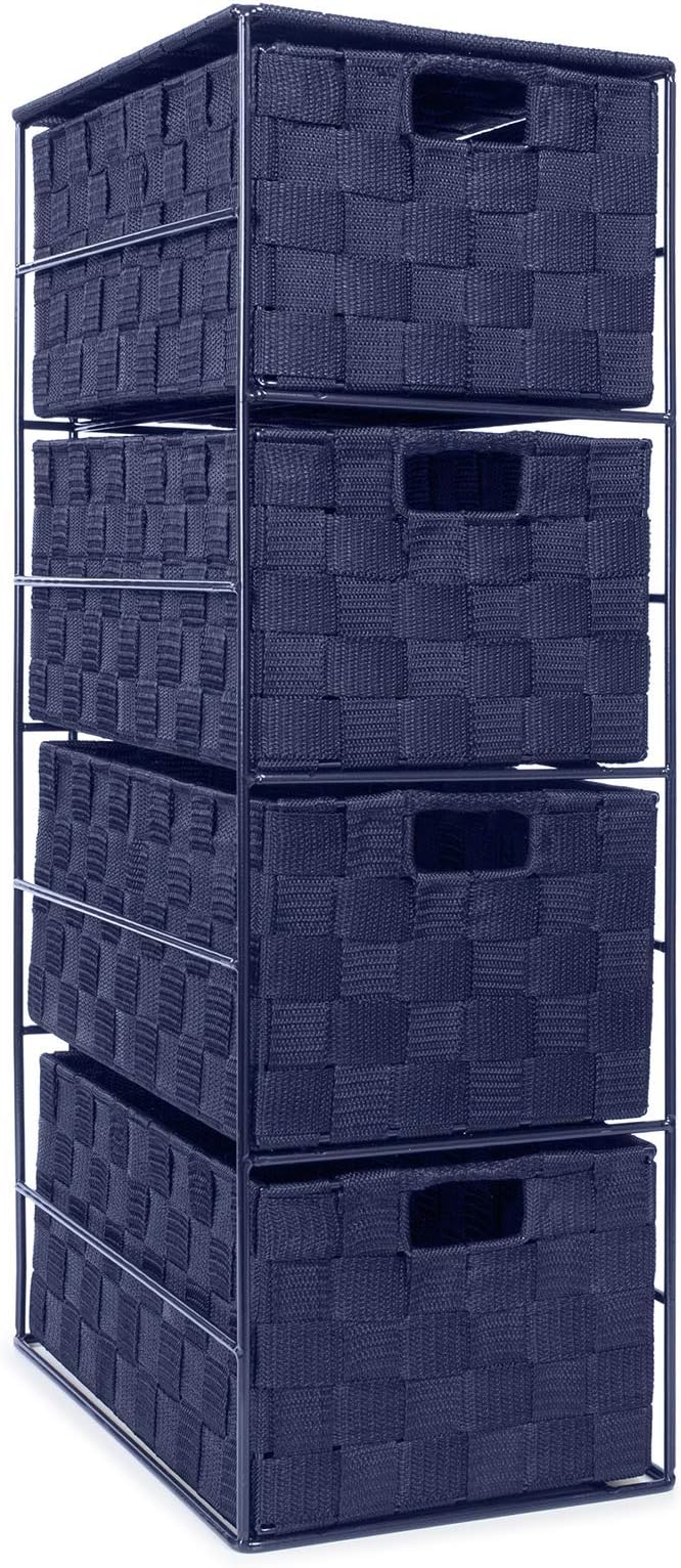 EHC Woven 4 Drawer Storage Unit For Bathroom, Bedroom Grey