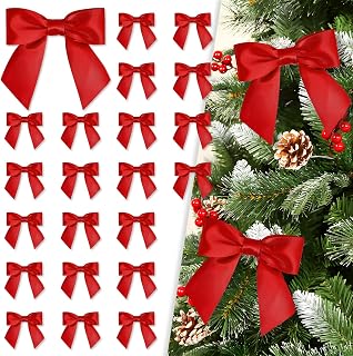 30 Pieces Satin Ribbon Bow Decor 4.3 Inch Small Premade Twist Tie Bows for Gift Wrapping Treat Bags Crafts Party Favors Wedding Christmas Tree Decorations (Red)