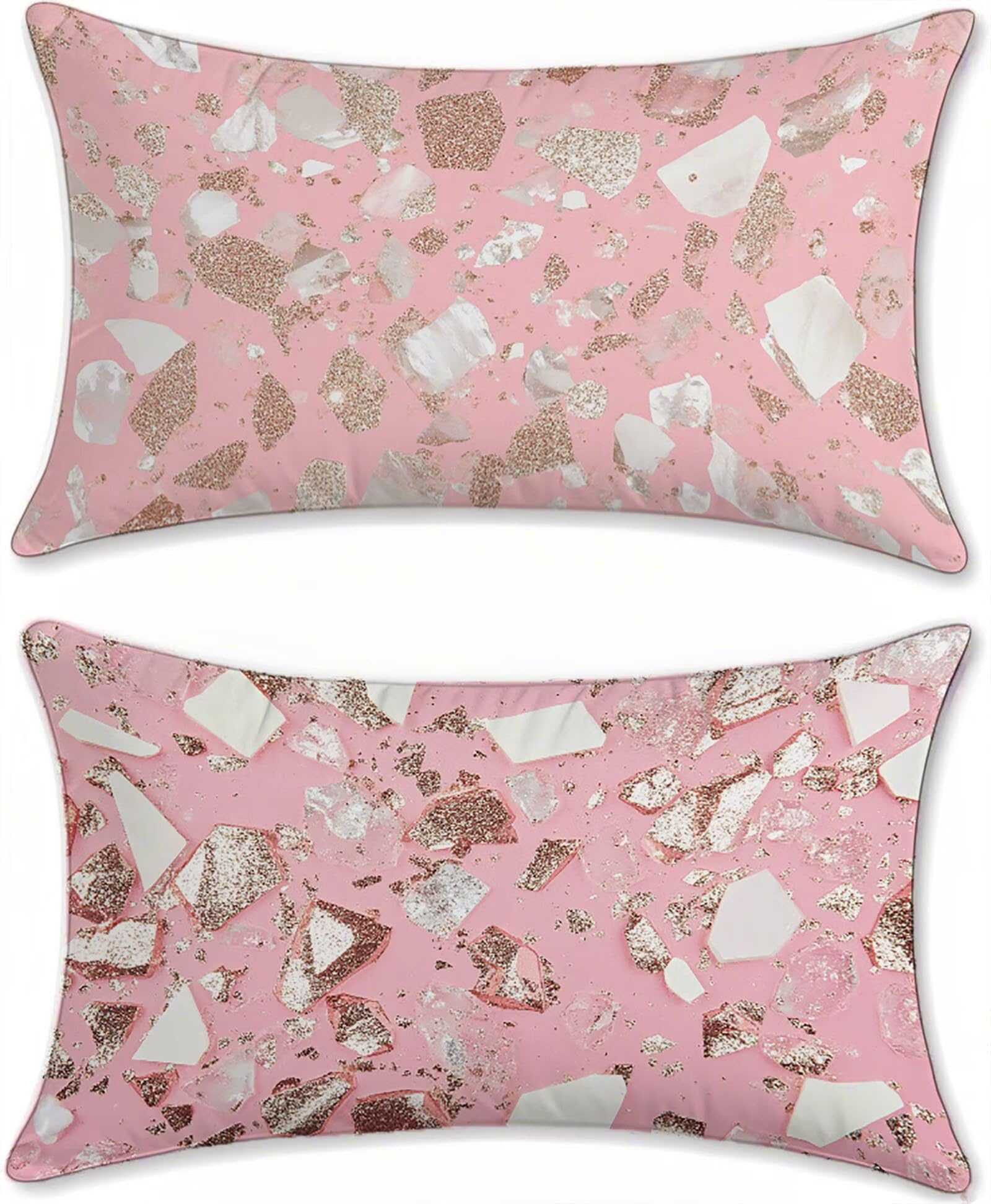 Housse coussin extérieur imperméable rose 40x65cm lot de 2 en lin