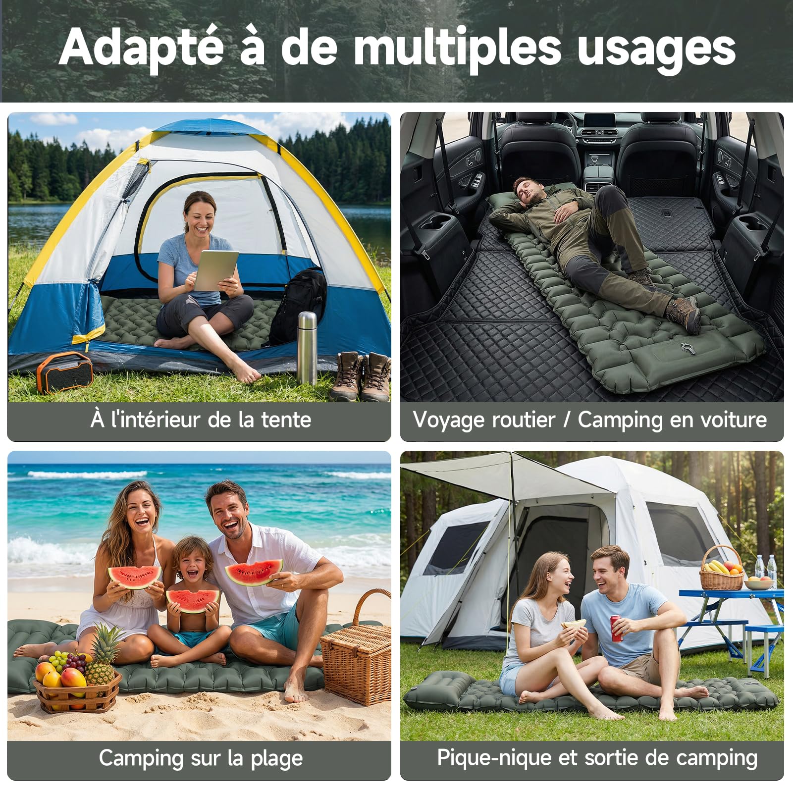 Colchoneta Hinchable de Camping Ultraligera y Extraancha (Tamaño XL), Colchoneta Aislante con Cojín Integrado y Bomba de Pie, 196x74x9 cm, TPU 40D, Portátil para Exteriores y Viajes (Verde Militar)