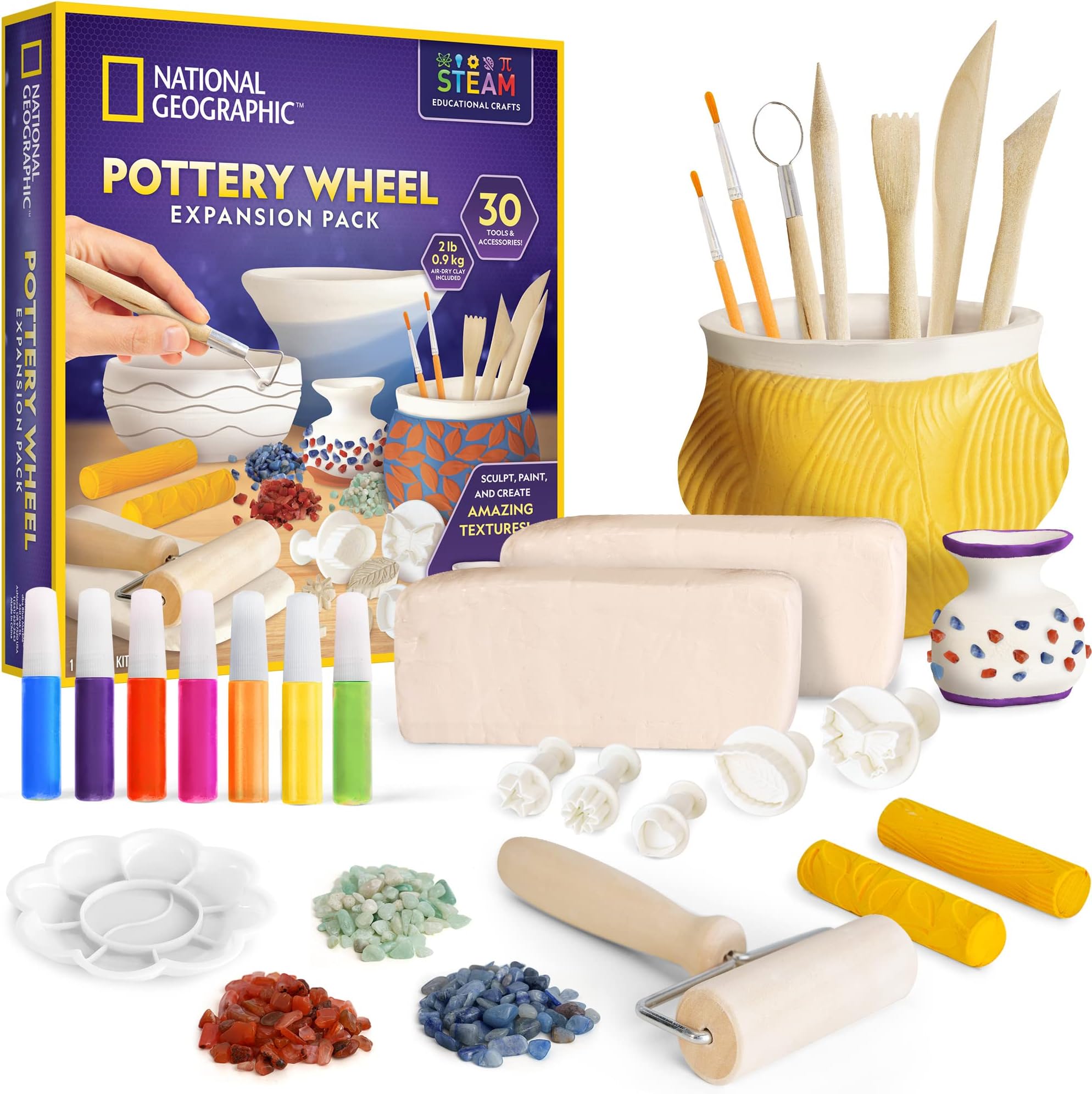 Blue Marble National Geographic Pottery Wheel Refill Kit - Air Dry Clay, Tools & Accessories for Kids