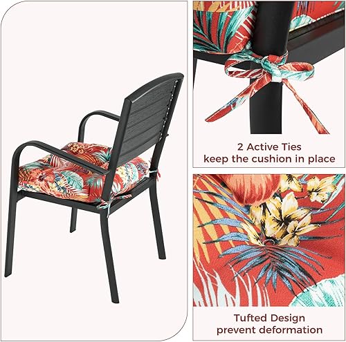 Miniatura 3 de Juego de 2 cojines de asiento copetudos para interiores y exteriores con lazos, 19 x 19 pulgadas, cojines para sillas de comedor, impermeables, para