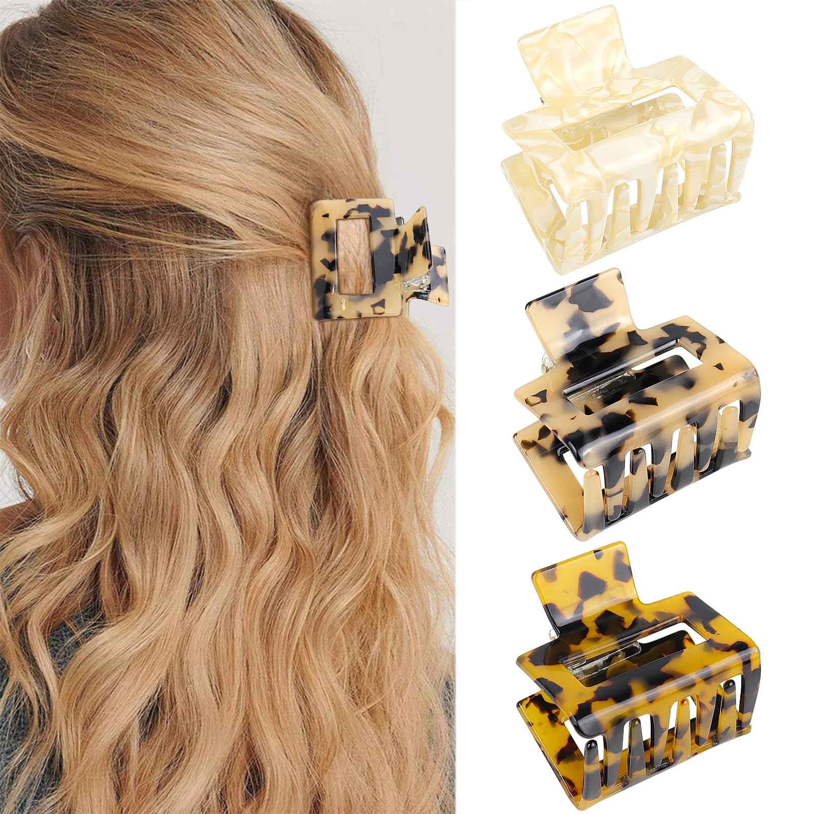 Blooms Pinza pequeña para el pelo, 3 unidades, tamaño mediano, antideslizantes, para mujer, pelo grueso y fino, garra de celuloide, accesorios para el cabello para mujeres y niñas
