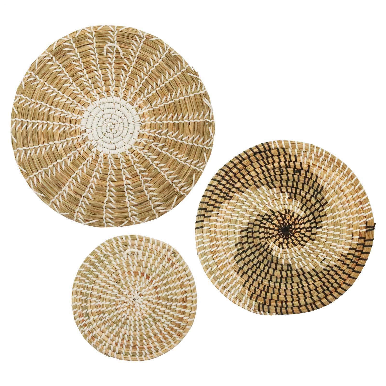 Genérico Decoración de pared de cesta tejida | Juego de 3 cestas tejidas para decoración de pared, cestas planas de mimbre Natural para colgar, decoracións bohemia para sala de estar o dormitorio