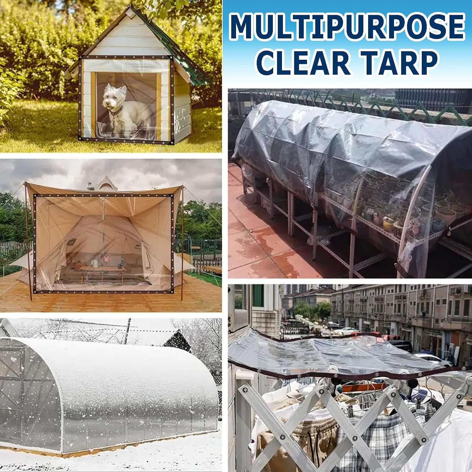 Outdoor Clear Panel Curtain, 5x9 FT Clear Plastic Tarp with Grommets, Transparent Heavy Duty Waterproof Vinyl Tarp for Winterizing Windows and Winter Protection