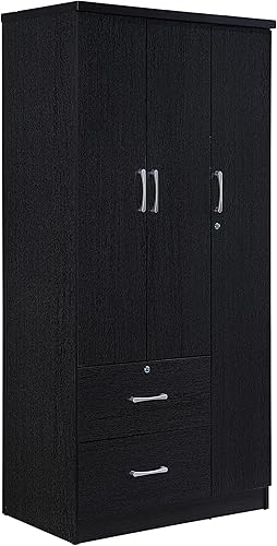 Miniatura 11 de Hodedah Armario de 3 puertas con 2 cajones, 3 estantes en chocolate Chocolate,Caoba,Blanco,Hayedo,Negro -,https://www.amazon.com/dp/undefined