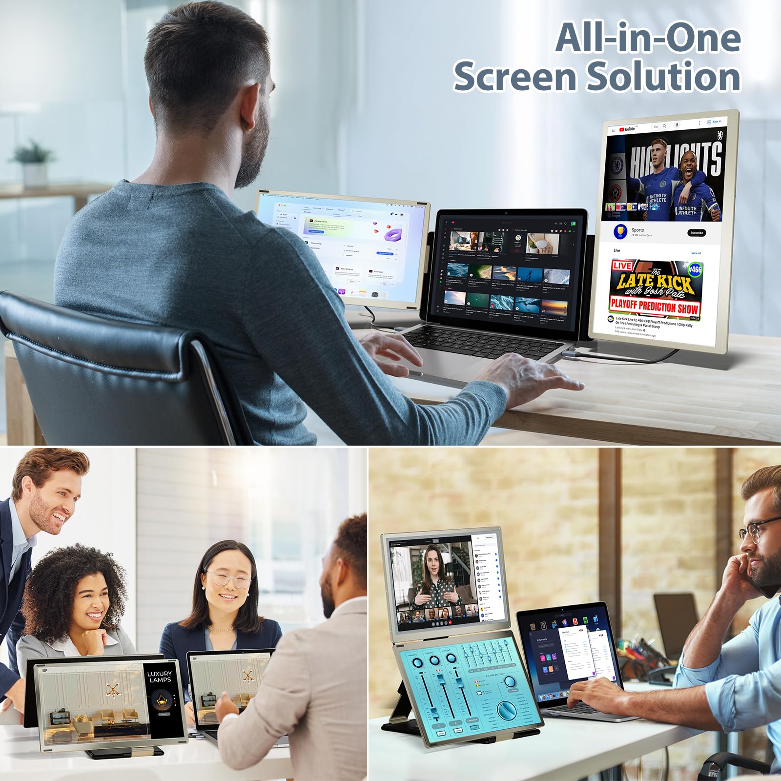 Teamgee Monitor Portatile, Schermo Portatile 15,6'' FHD 1080P Triplo Monitor per Laptop Adatto a Tutte le Dimensioni di Laptop con Ruotabile 90°-235°&Plug And Play Per Wins/Mac/Chrome