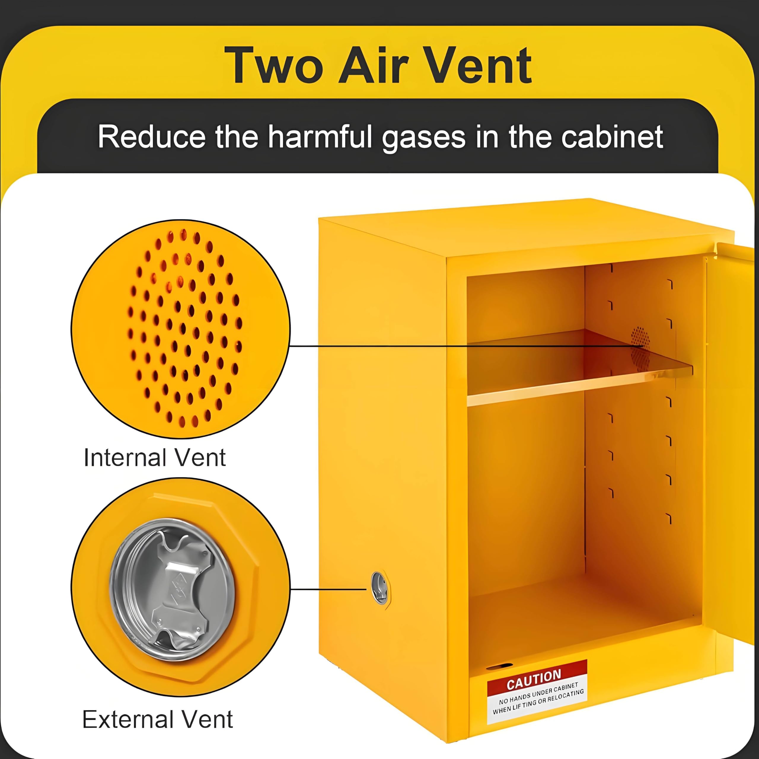Gabinete de Almacenamiento ignífugo, gabinete de Acero galvanizado para líquidos inflamables, gabinete para líquidos inflamables, para Uso Comercial e Industrial. Yellow-12Gallons