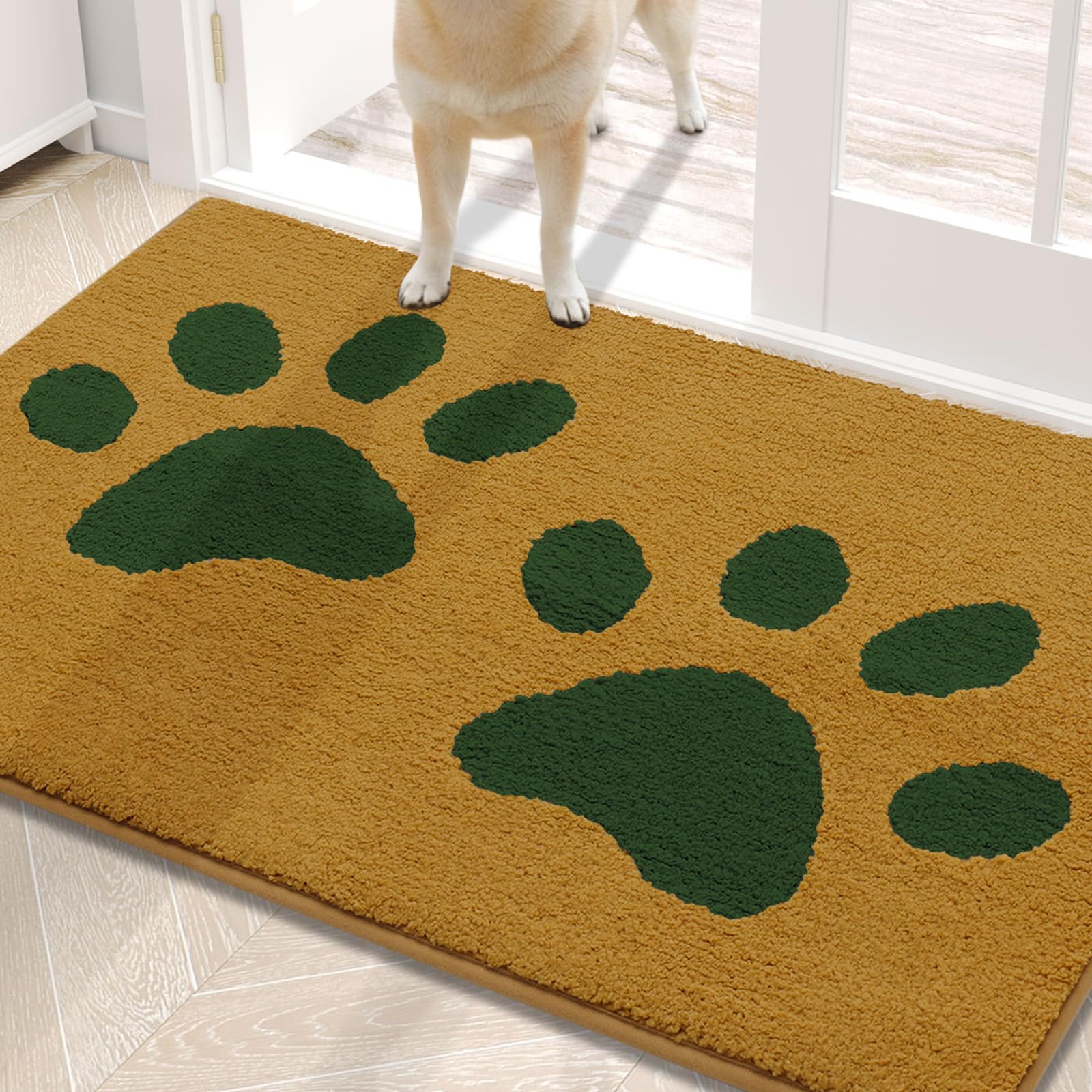 Buganda Dog Door Mat for Muddy Paws, Absorbent Dirt Trapper Washable Indoor Doormats, Non Slip Low-Profile Mud Mat for Dogs, Front Entrance Doormat