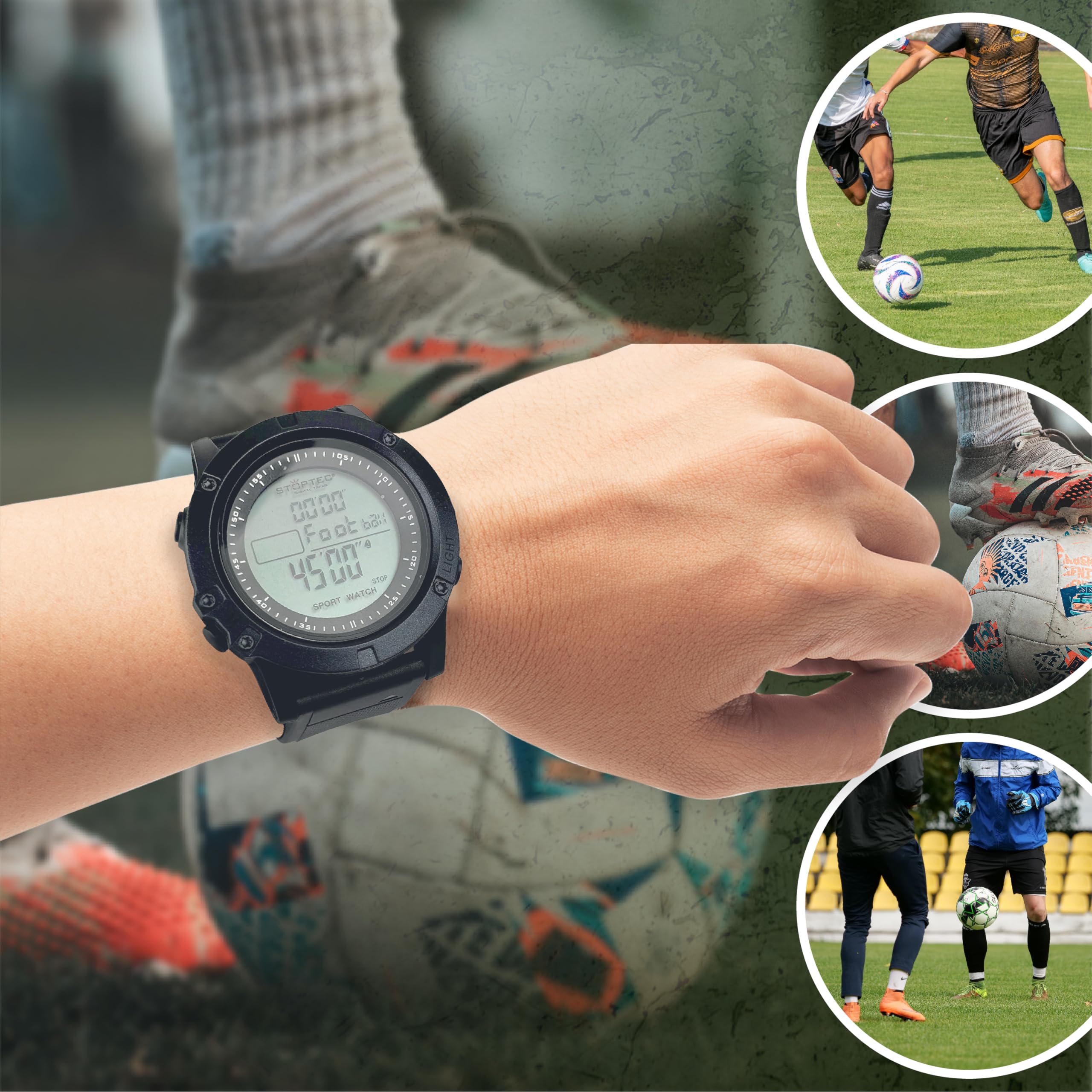 Stoptec Orologio da arbitro RW-110 | Modalità calcio speciale | Cronometro | Pacer | Allarme | Illuminazione | Ora e Data