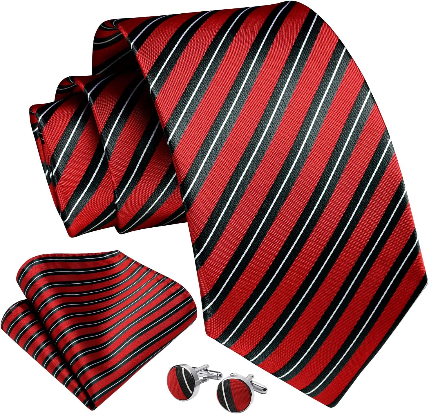Enlision Mens Ties Stripe Tie and Pocket Square Set Classic Formal Woven Neckties Handkerchief Cufflinks Wedding - Image 3
