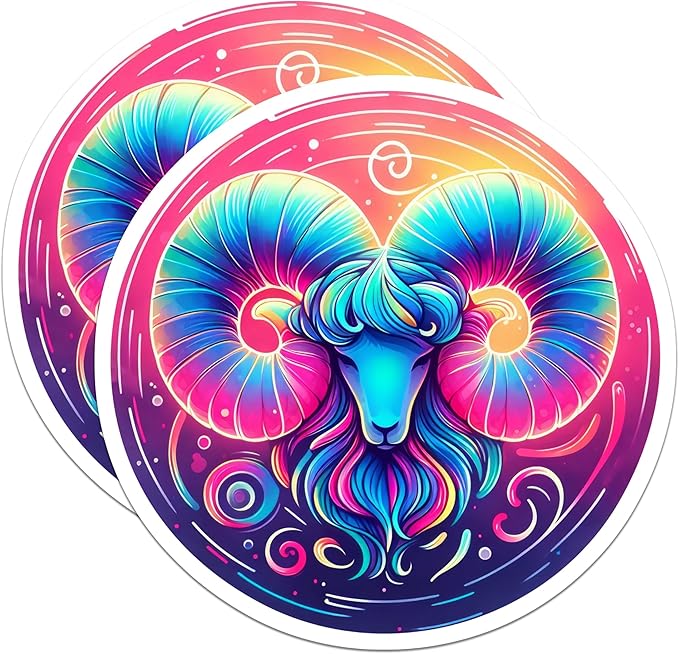 (2 Pack) Zodiac Aries Stickers - Colorful Astrology - Horoscope Sign Decals 5