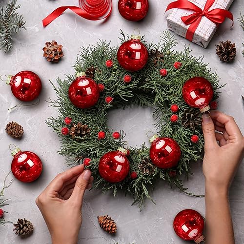 Vista 14 de Sieral 24 adornos de bola de Navidad de vidrio de 2.4 pulgadas/2.362 in para árbol de Navidad, adornos de bolas de vidrio colgantes de cobre