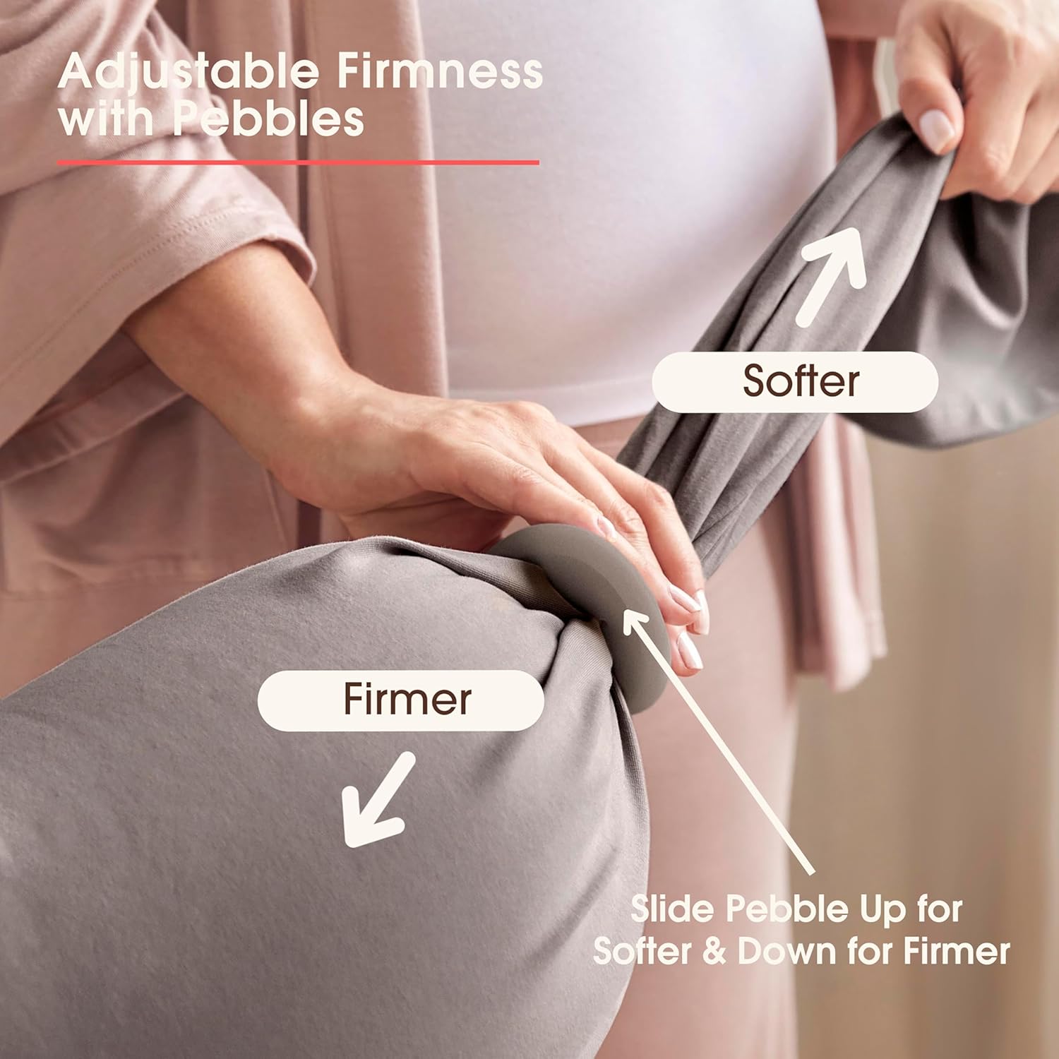 bbhugme Adjustable Pregnancy Pillow – Full Body Support for Side Sleeping - Adjustable Firmness and Shape - Supports Back, Legs, Belly, HIPS for Pregnant Women - Removable Cover - Stone