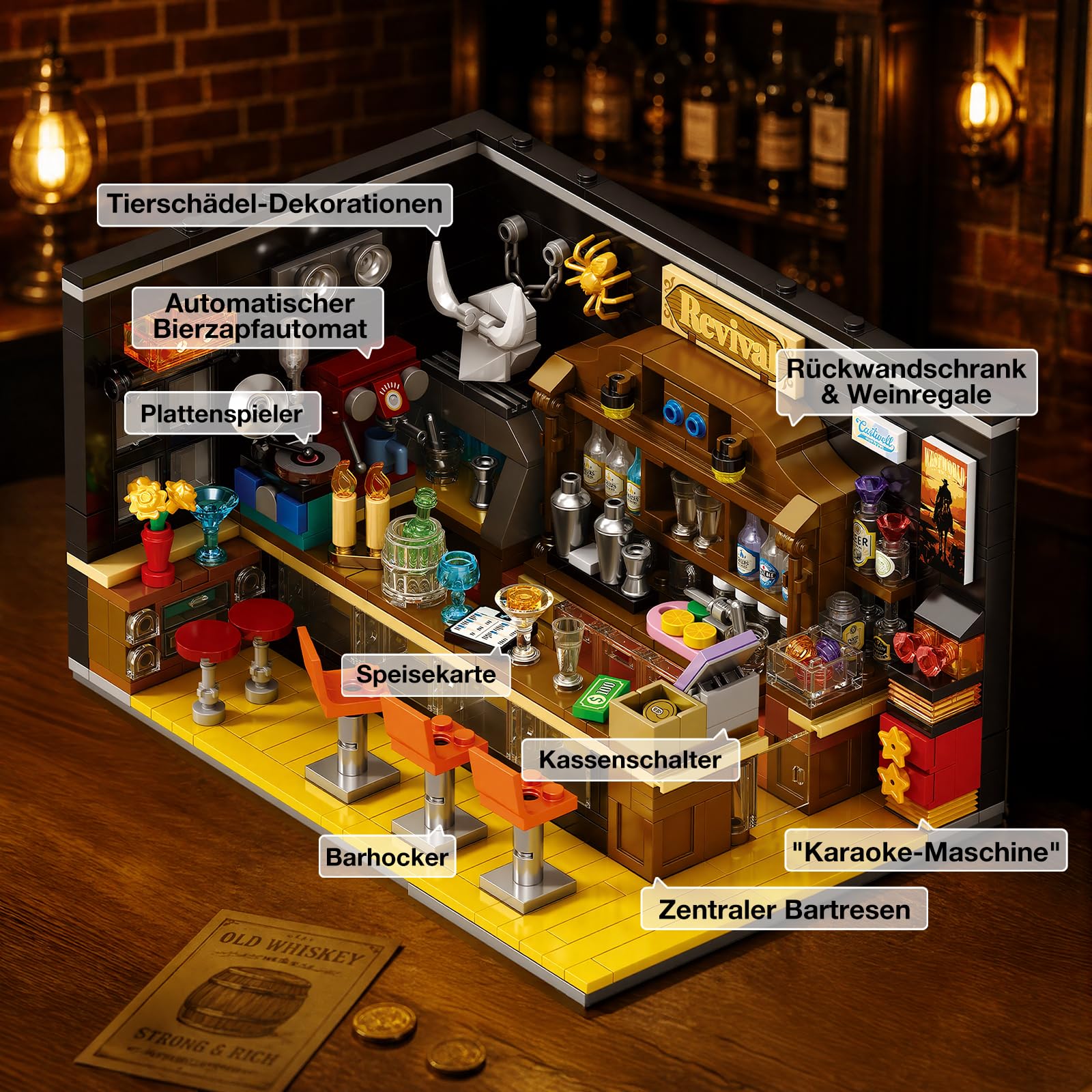 Reobrix Old Bar Modell, Vintage Kneipen-Diorama, 583 Teile