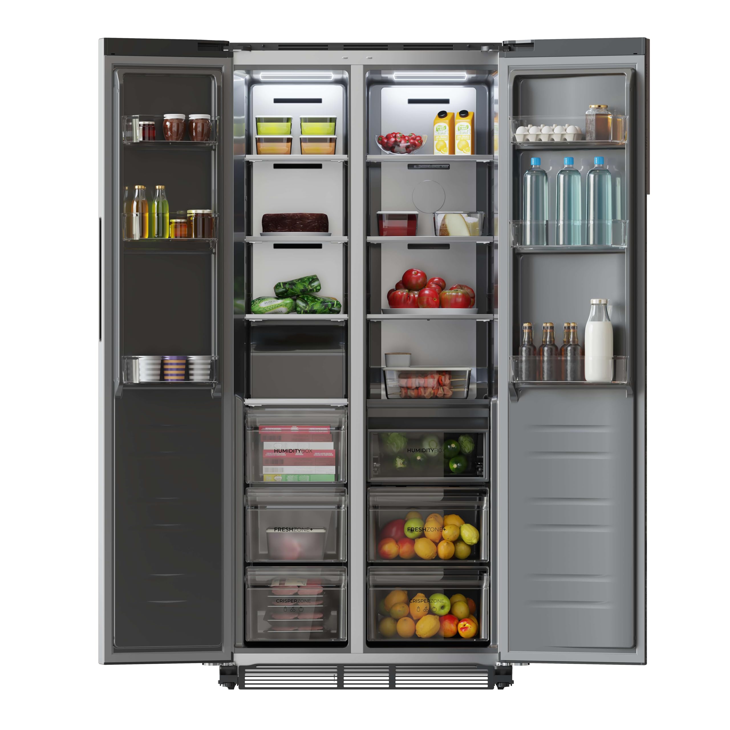 Cecotec Frigorífico Americano Semi Integrable de 436L Total No Frost Bolero CoolMarket SBS 436 SBI Inox E. Compresor Inverter Bajo Consumo, 184,8 x 84,4 m, Interior Premium Gris, Cajón Convertible