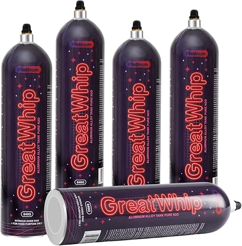 GreatWhip Cargadores de crema batida, cilindros de cargador de crema batida de aleación de aluminio N2O de 22.58oz, cartuchos de óxido nitroso, 5
