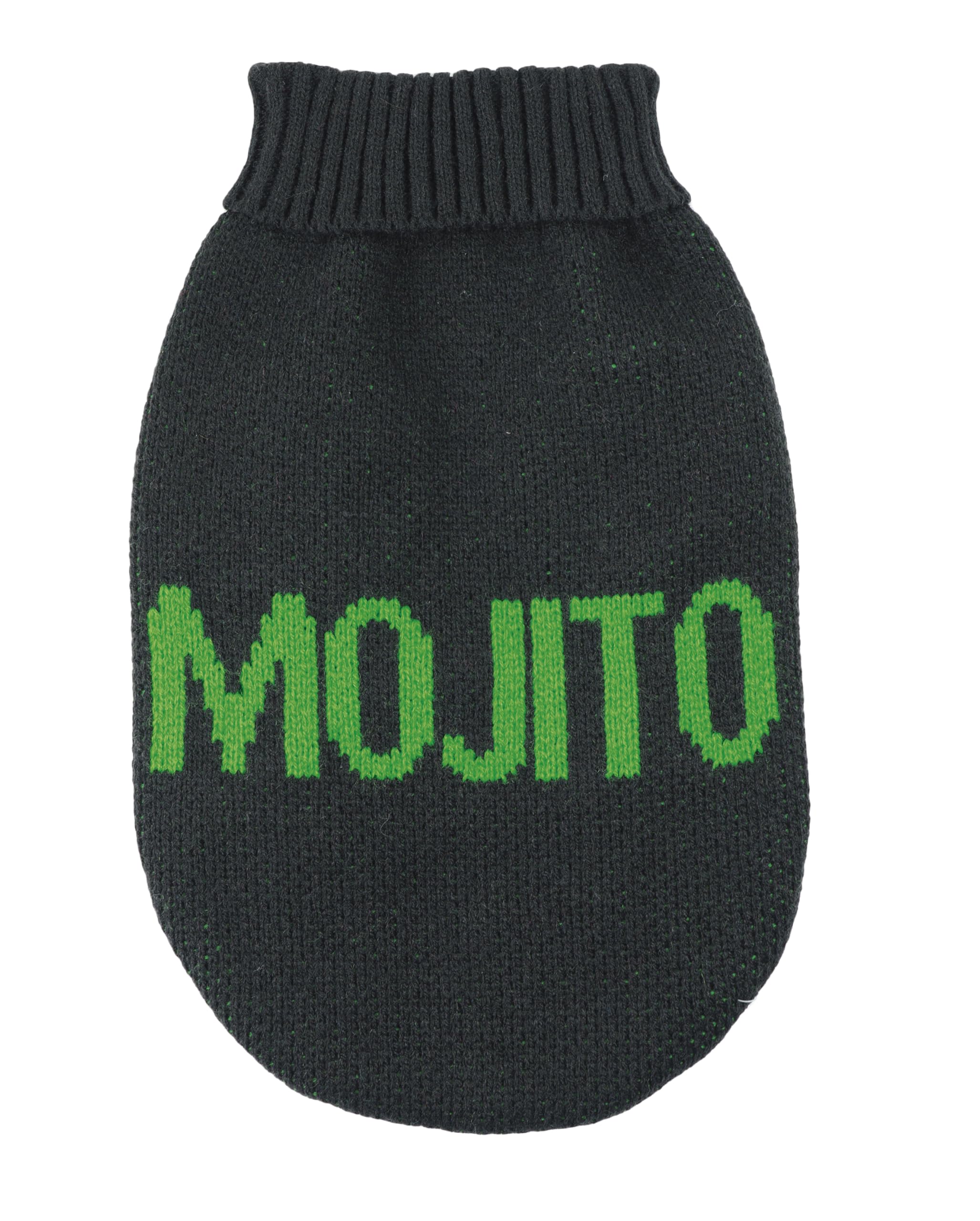 Record - Dog Cocktail. Soft High Neck Sweater with Elasticated Waistband, Embroidered with 'Mojito' Word | S, Back Length 35cm
