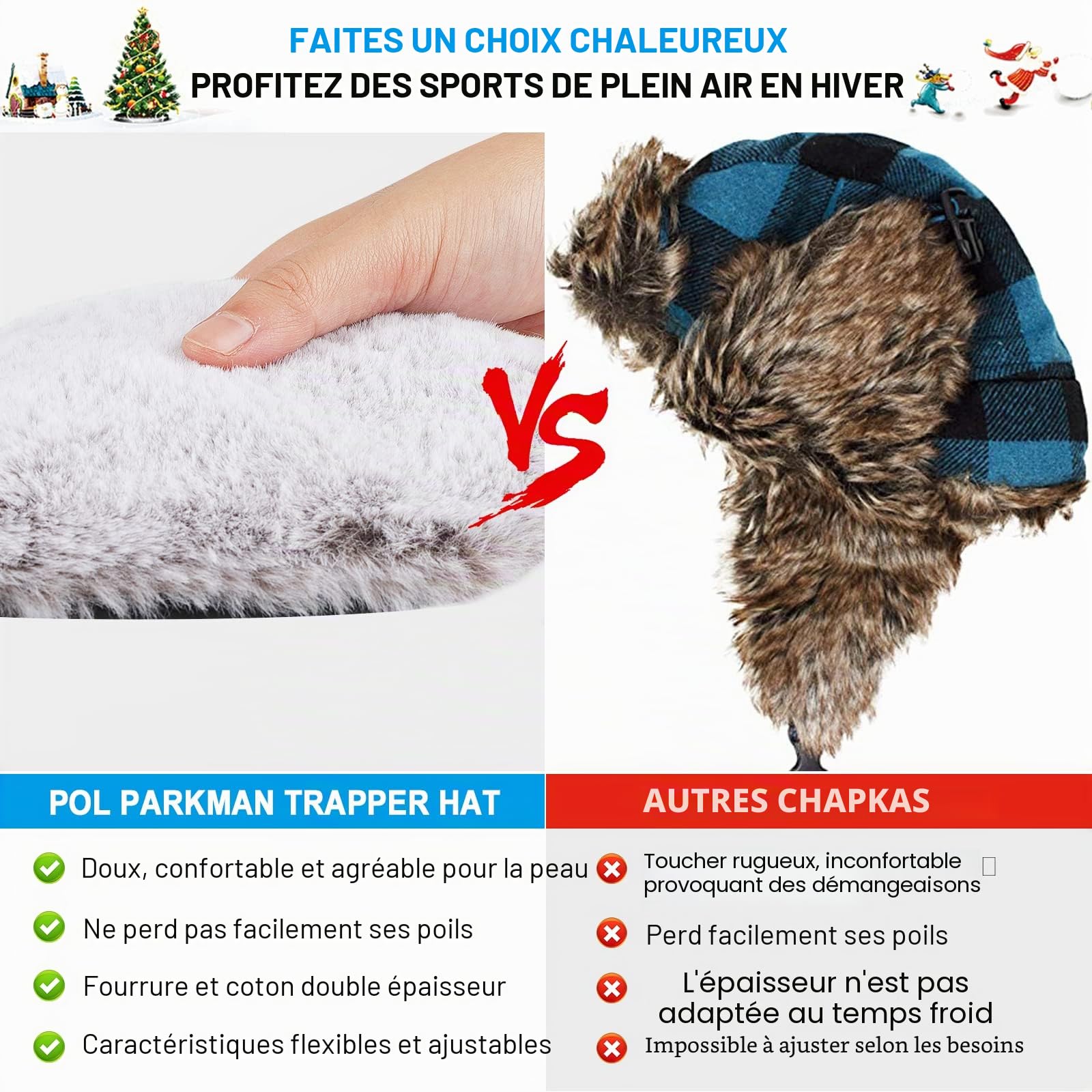 Chapka d’Hiver Chapeau de Trappeur Chaud Bonnet de Russe Bonnet Aviateur avec Masque Amovible Confortable Coupe-Vent Anti-poussière Étanche pour Ski, Ushanka Chapeau de Chasse Russe