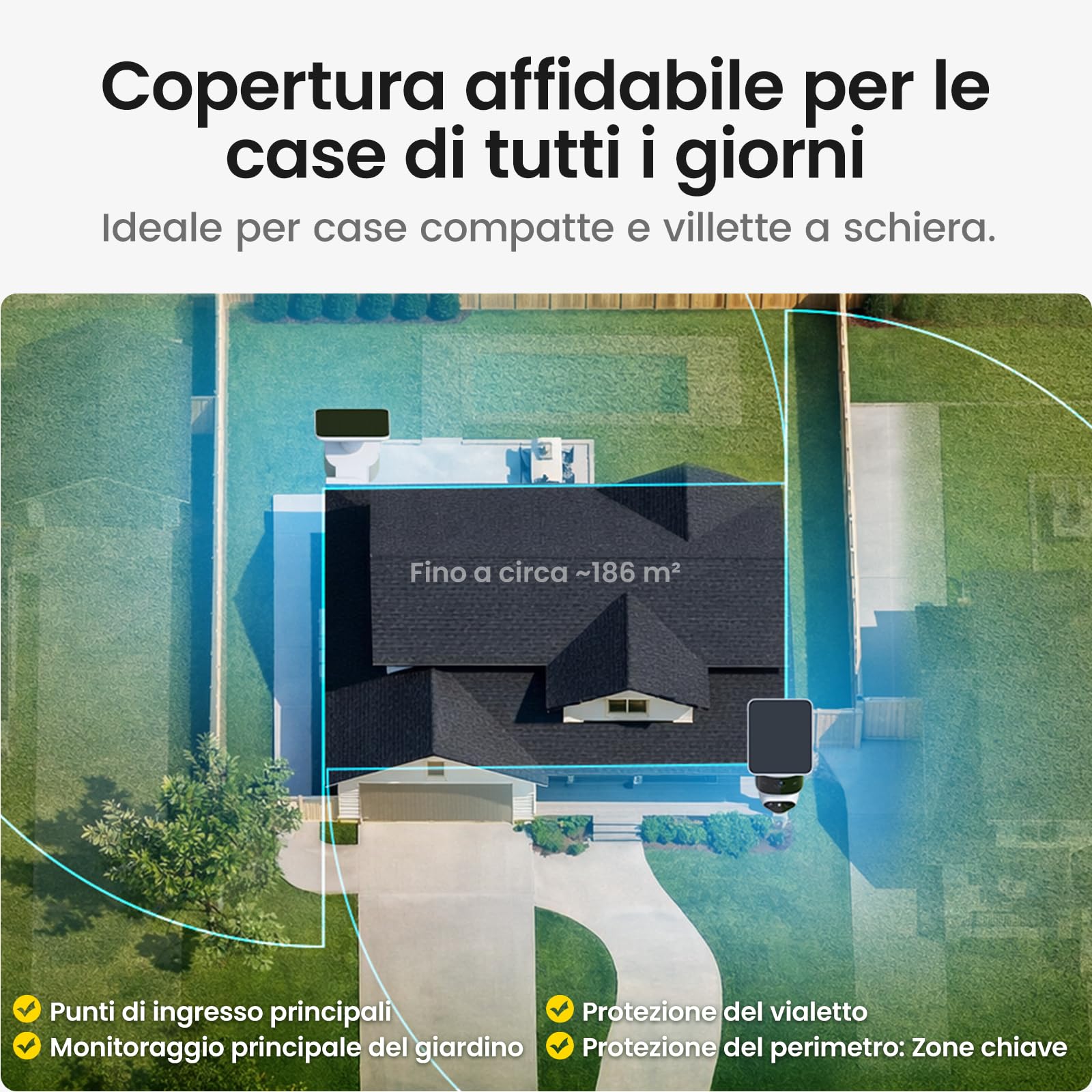 aosu T2 Pro 3K Kit da 2 Telecamere di sicurezza esterne solari wireless | Visione notturna, 170°+360° PTZ, IA, Zoom 8x, 1TB espandibile, No angoli morti, Ideale per casa/giardino, impermeabile
