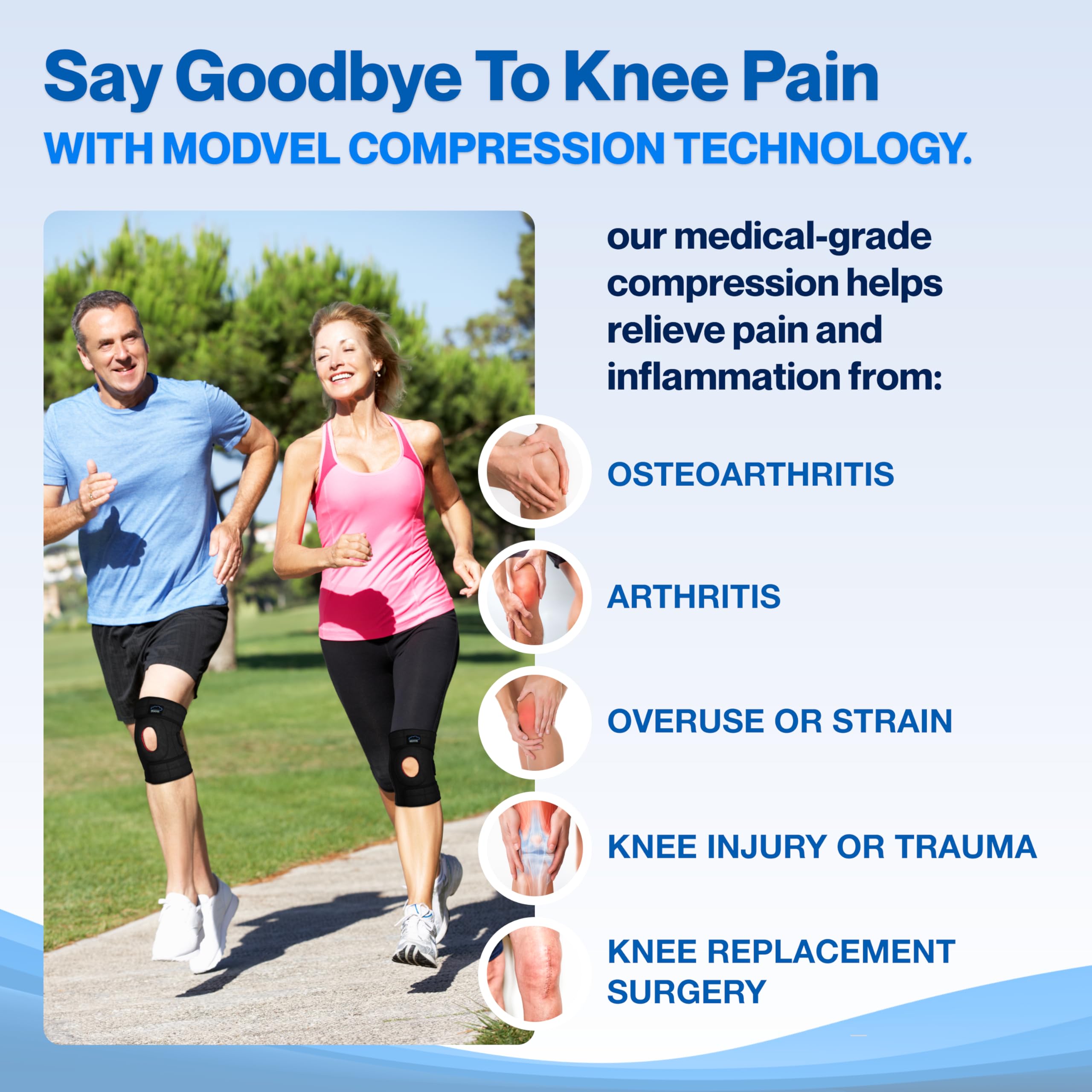 Modvel Meniskus-Kniebandage, FDA-zugelassen, unterstützt und lindert PCL, ACL, LCL, MCL, Arthritis, Sehnenentzündungsschmerzen, doppelte Patella-Stabilisatoren, L/XL (44 - 52 cm), 1 Packung