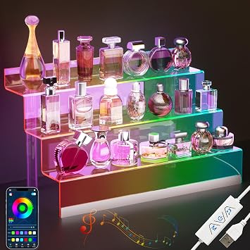 16 منظم عرض أكريليك مع ضوء LED - حامل عطور ثلاثي الطبقات وحامل رفوف عرض، منظم كولونيا للرجال، حامل شخصيات، عطور بورتا بارا توكادور، رافع شفاف، رف حلوى