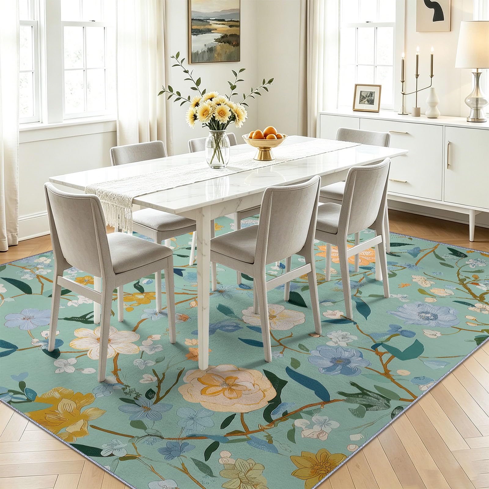 Tappeto da salotto, 60 x 120 cm, colore: ciano, elegante tappeto pastorale