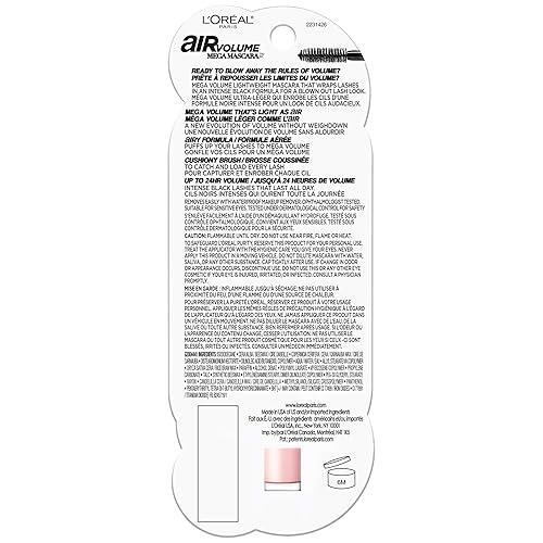 Miniatura 5 de L'Oréal Paris Makeup Air Volume Mega Mascara, máscara voluminizadora ligera y duradera para pestañas voluminosas, resistente al agua, negro más