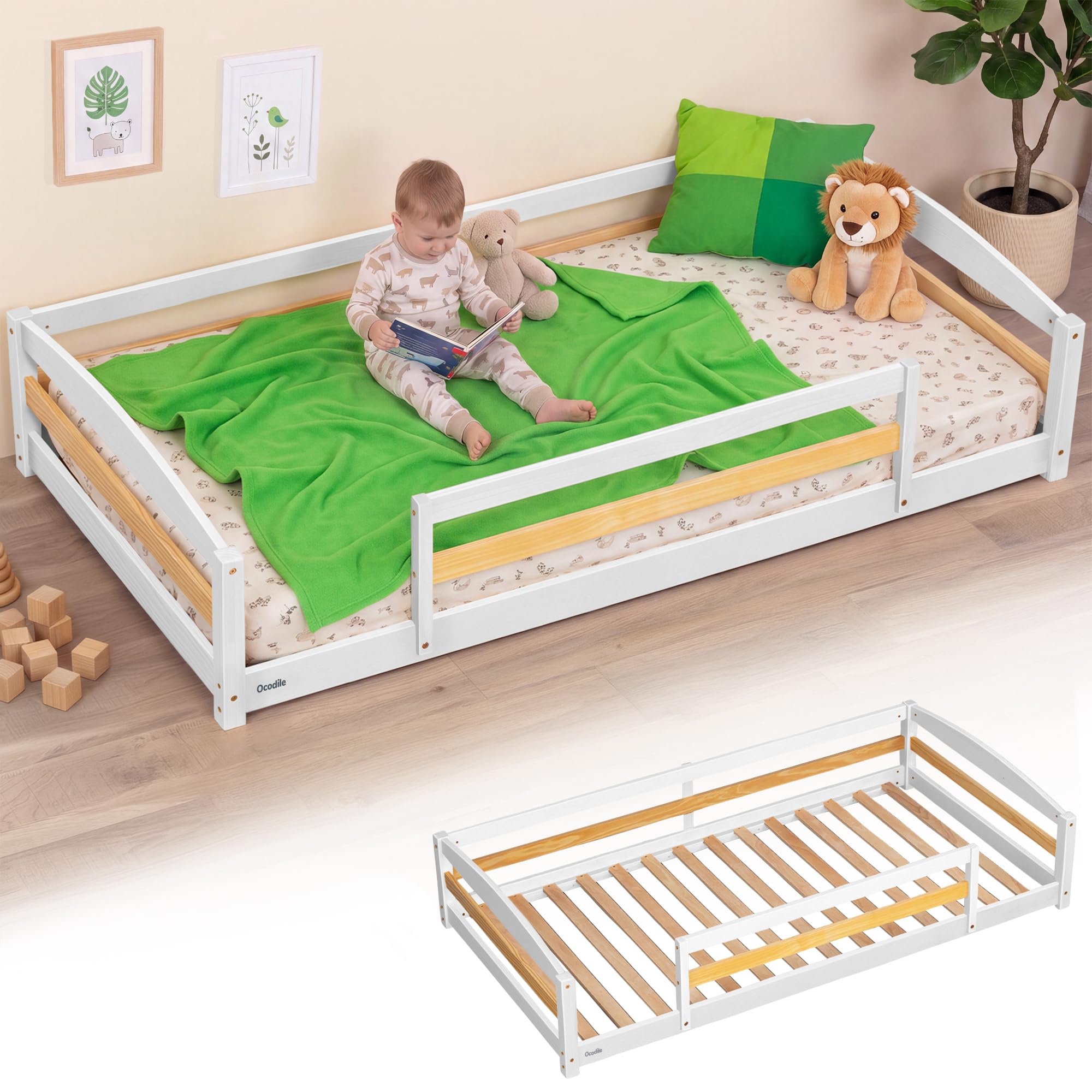 Amazon.com: Twin Floor Bed with Safety Guardrails, 2 Openings and