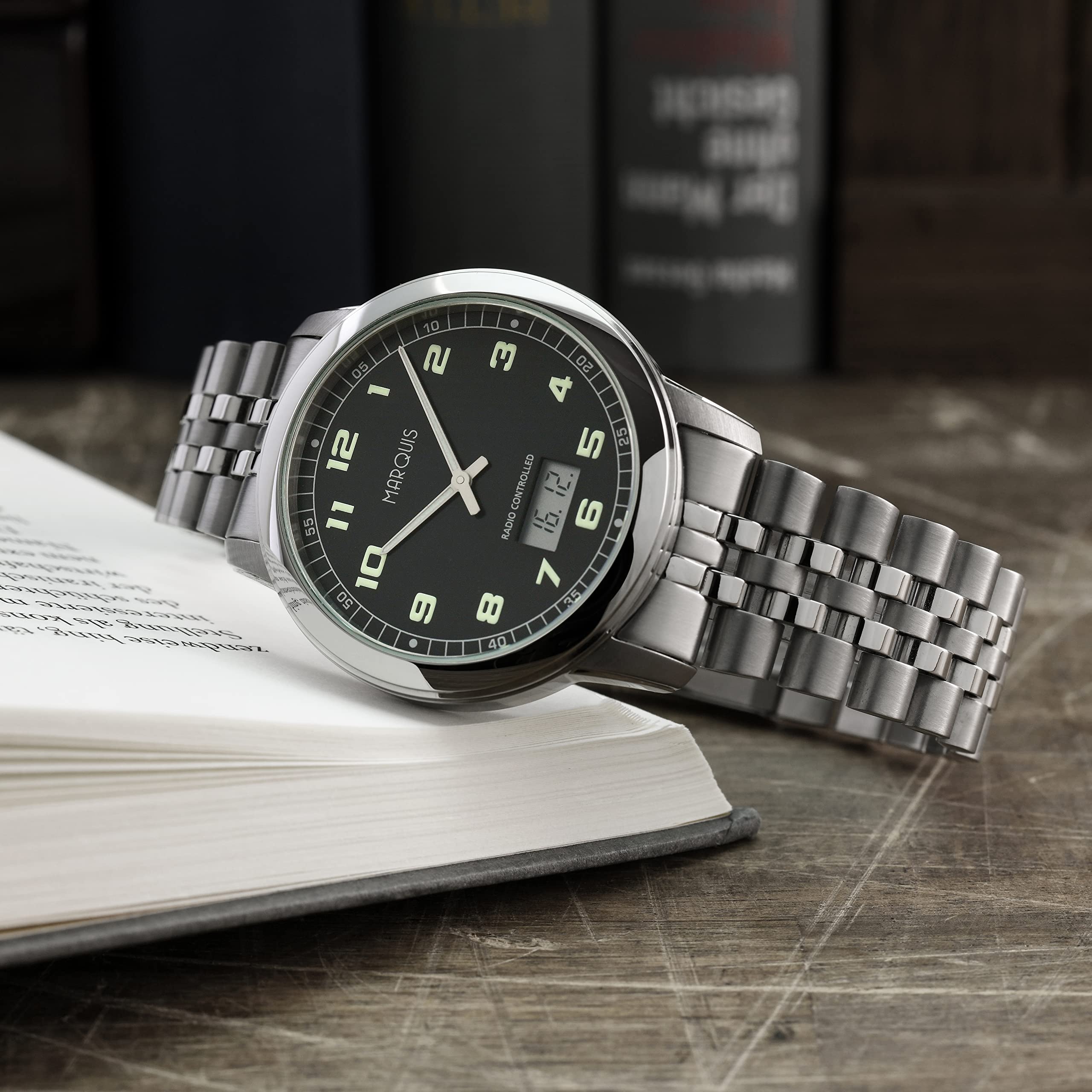MARQUIS Herren Funkuhr Armbanduhr, deutsches Funkwerk, Gehäuse und Armband aus Edelstahl 4903-510