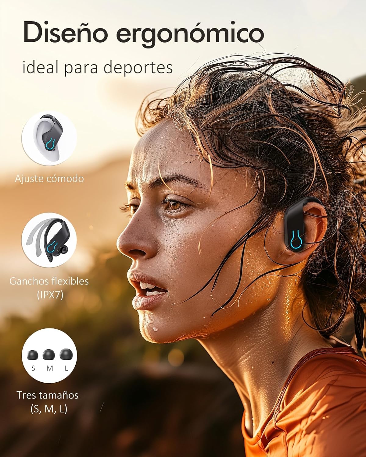 Paekole 2026 Auriculares Inalámbricos Deportivos, Auriculares Bluetooth 6.1 con Gancho, 120H Reproducción Pantalla LED, IPX7 Impermeable, 4 Micrófonos ENC Cancelación de Ruido Cascos Running