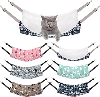 Barydat 6 Pcs Reversible Cat Hammock Bed 18.9 x 15 Inch Soft Breathable Pet Cage Hammock with Adjustable Straps Ferret Hammock Double Sided Cat Hammock Hanging for Kitten Ferret Puppy or Small Pet