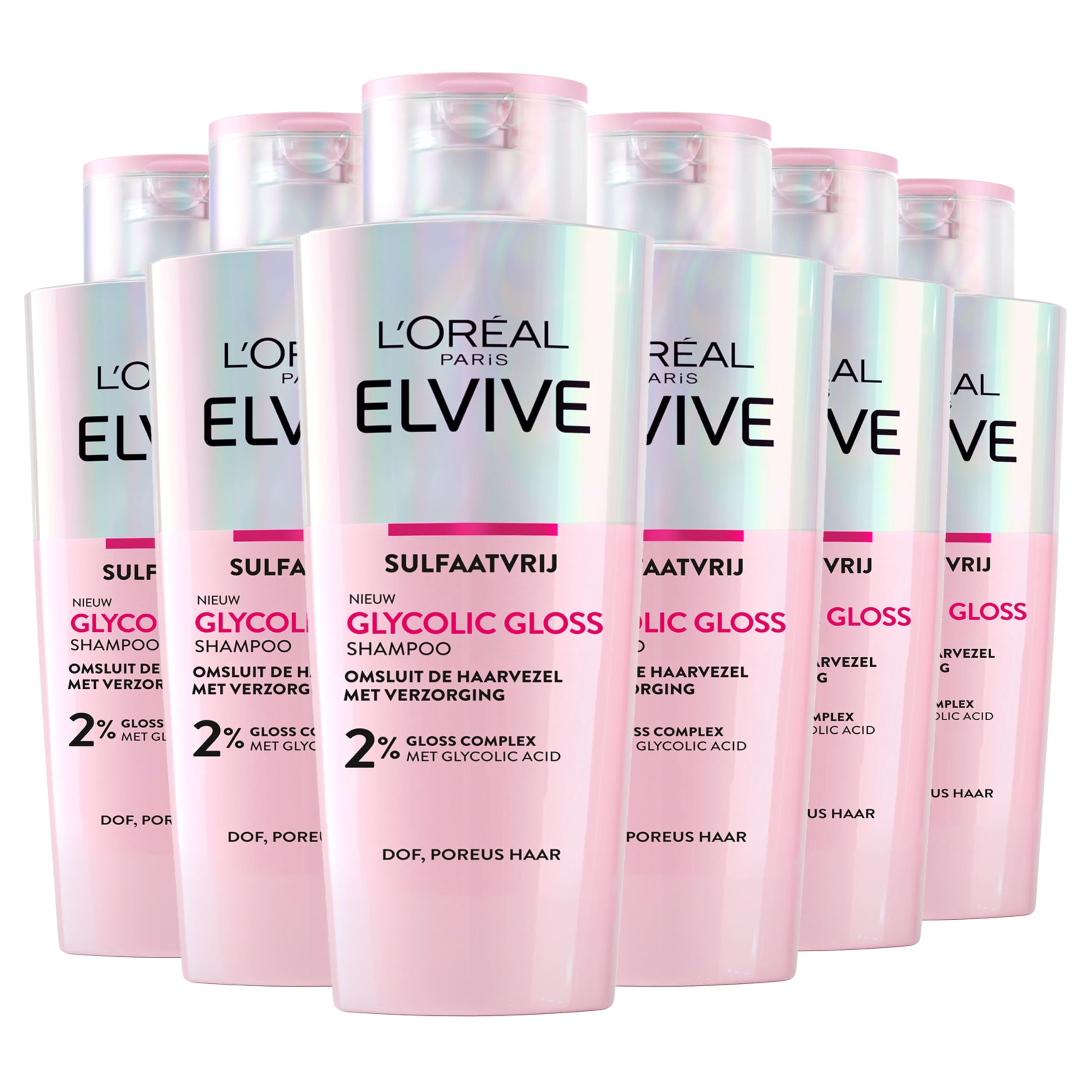 L'Oréal Paris Elvive Glycolic Gloss Shampoo – do włosów matowych, porowatych, z kwasem glikolowym do błyszczących włosów, 6 x 200 ml
