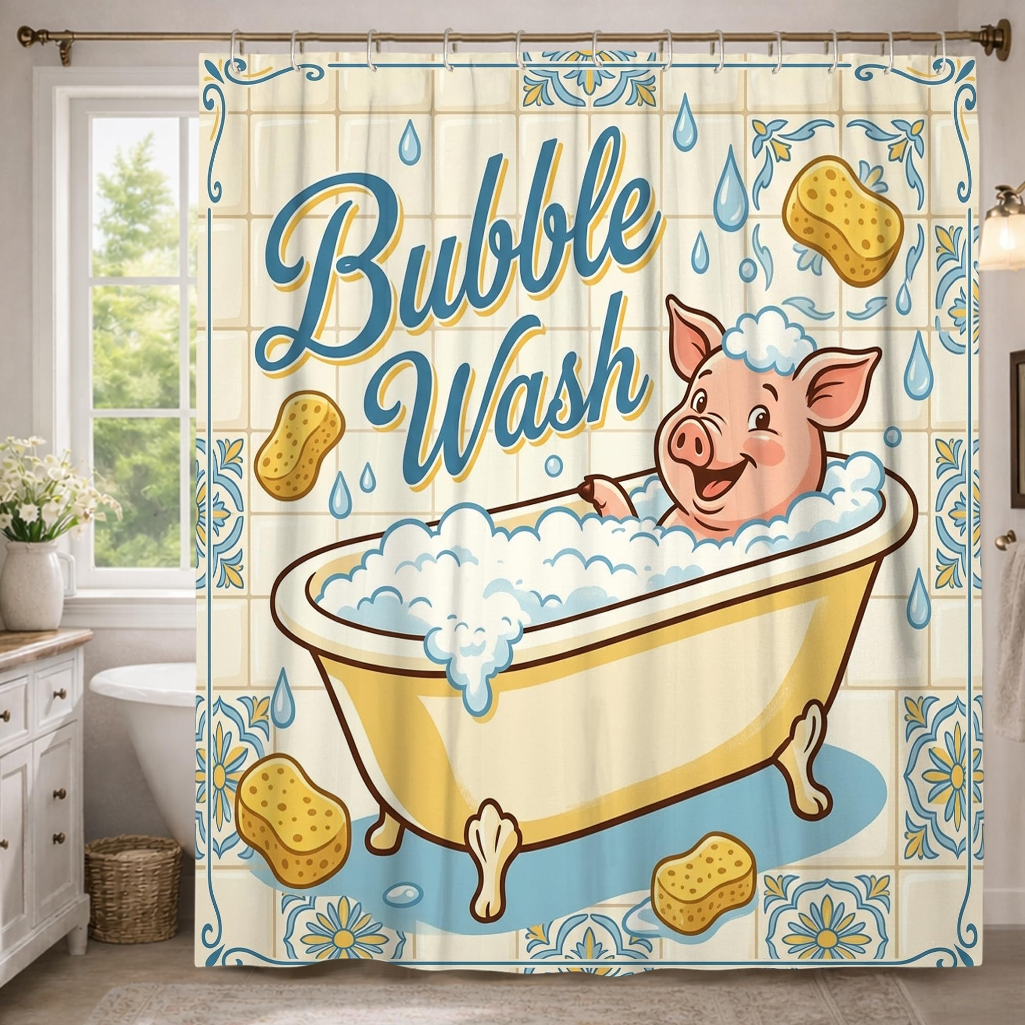 Rideau de douche imperméable 183 x 243 cm anti-éclaboussures pour préserver vos sols au sec