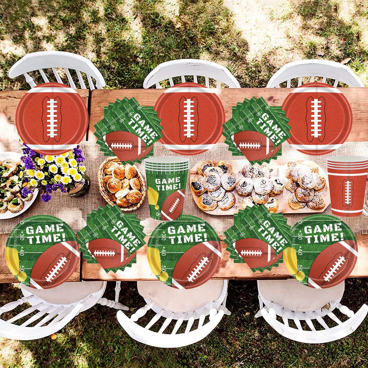 Rugby Stoviglie per feste, 61 pezzi football americano Stoviglie per compleanni per bambini, Tema sportivo Set di piatti di carta per feste, Compresi bicchieri, tovaglioli e tovaglie