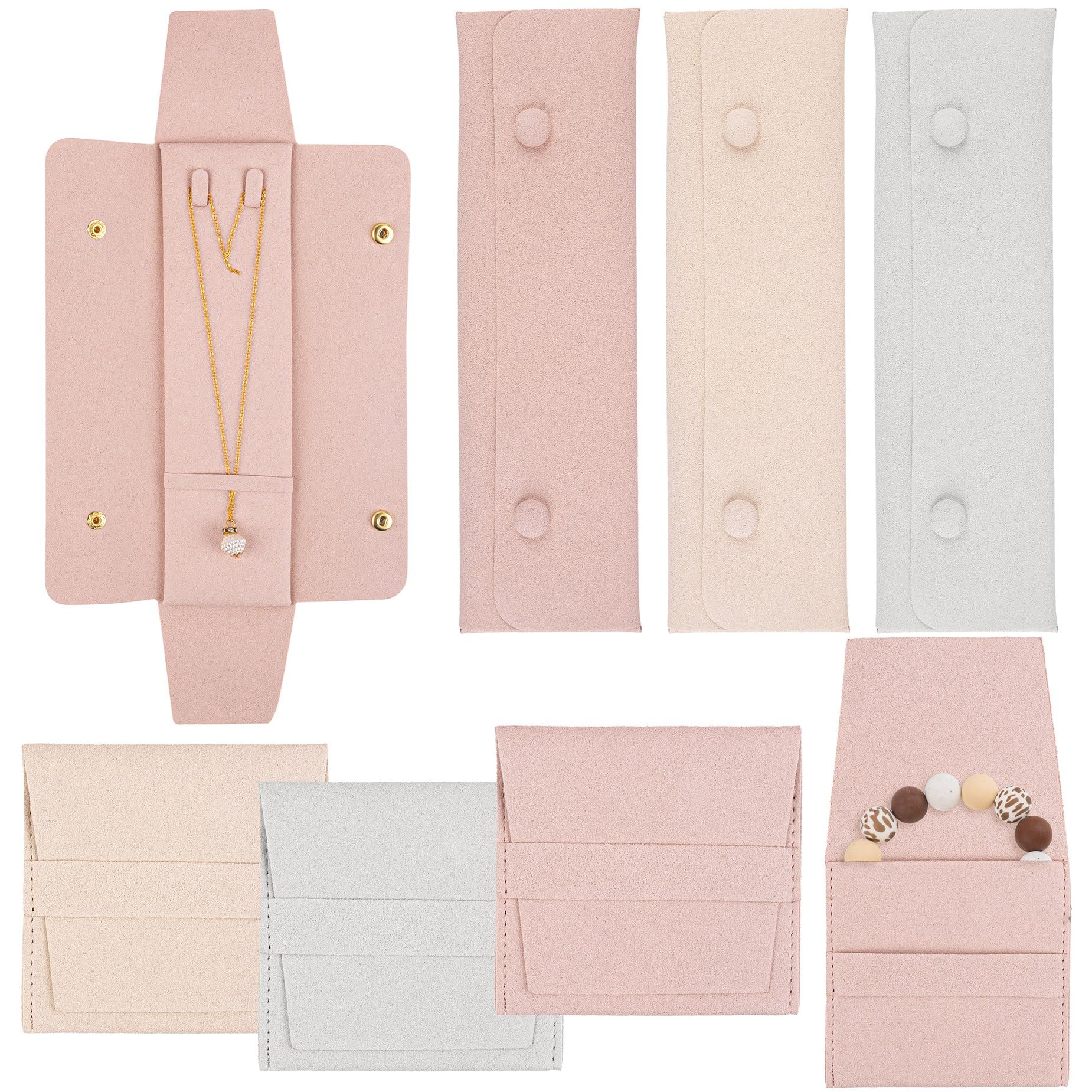 Framendino, 6 Set Microfiber Jewelry Pouch Necklace Earrings Bracelets Organizer Storage Bag with Snap Button for Travel
