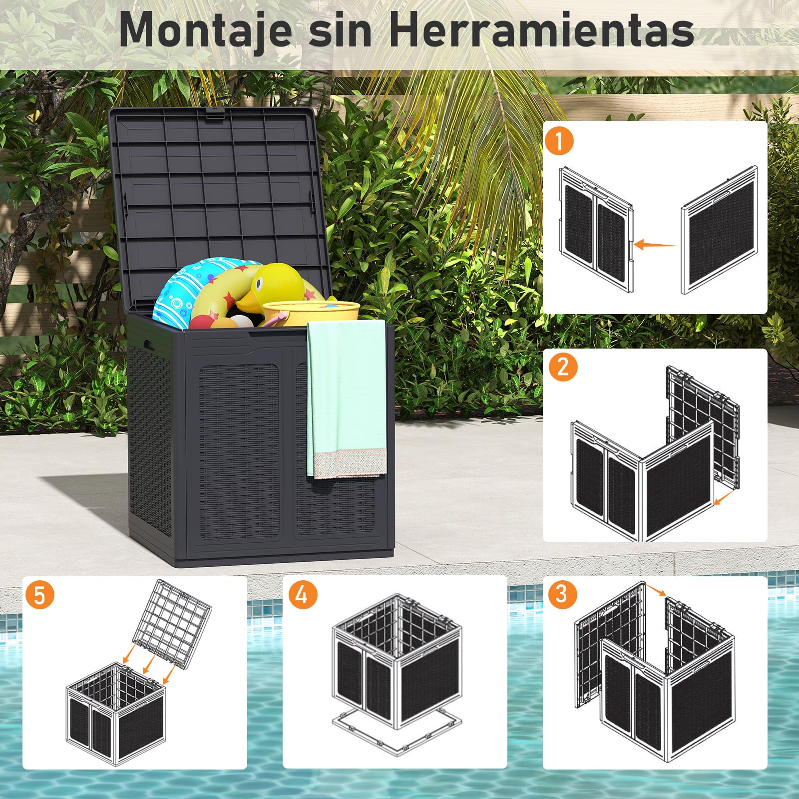 COSTWAY Arcón Exterior 145 L, Baúl almacenaje PP con Patrones de Ratán y Tapa con Cerradura, Contenedor de Plástico para Herramientas de Jardín, Cojines de Patio, 56 x 56 x 60,5 cm (Marrón)
