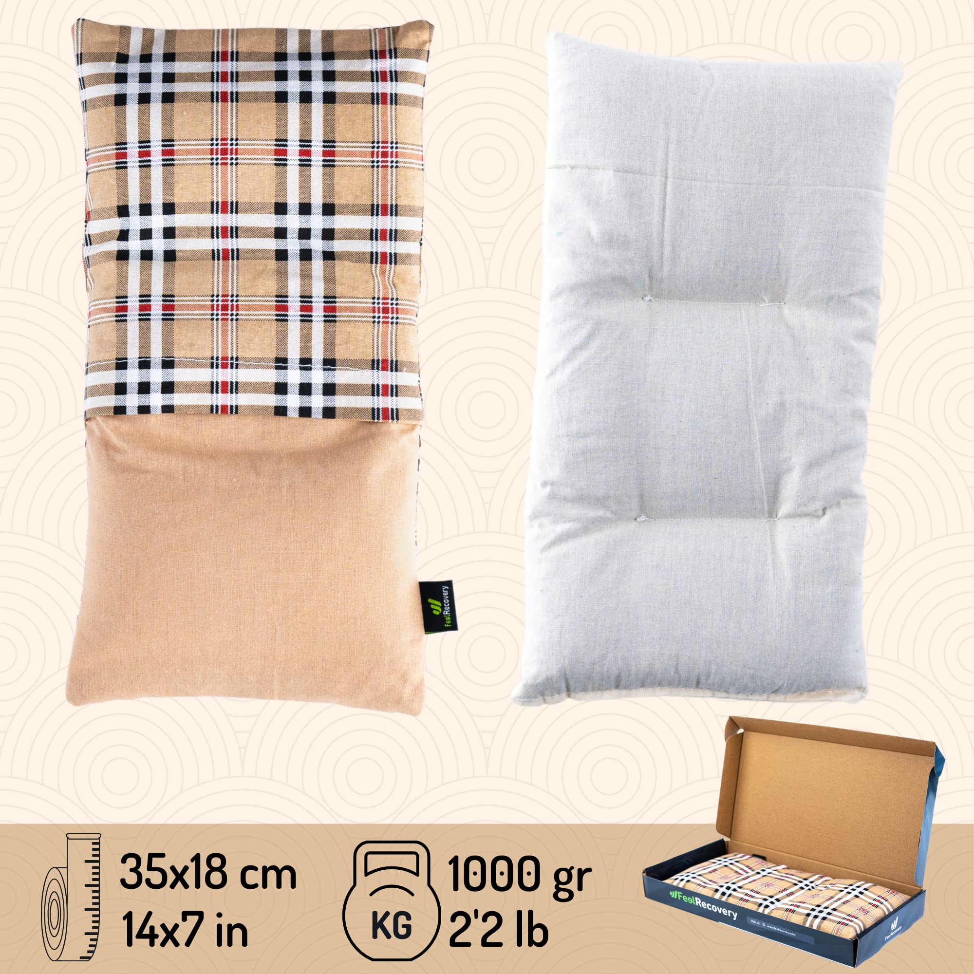 Bouillotte Sèche Graines de Lin - Coussin Chauffant Micro Onde contre Douleur Musculaire (35x18 cm) - Compresse Chauffante de Graines Aromatiques - Housse Lavable, 100% Coton et Odeur de Lavande