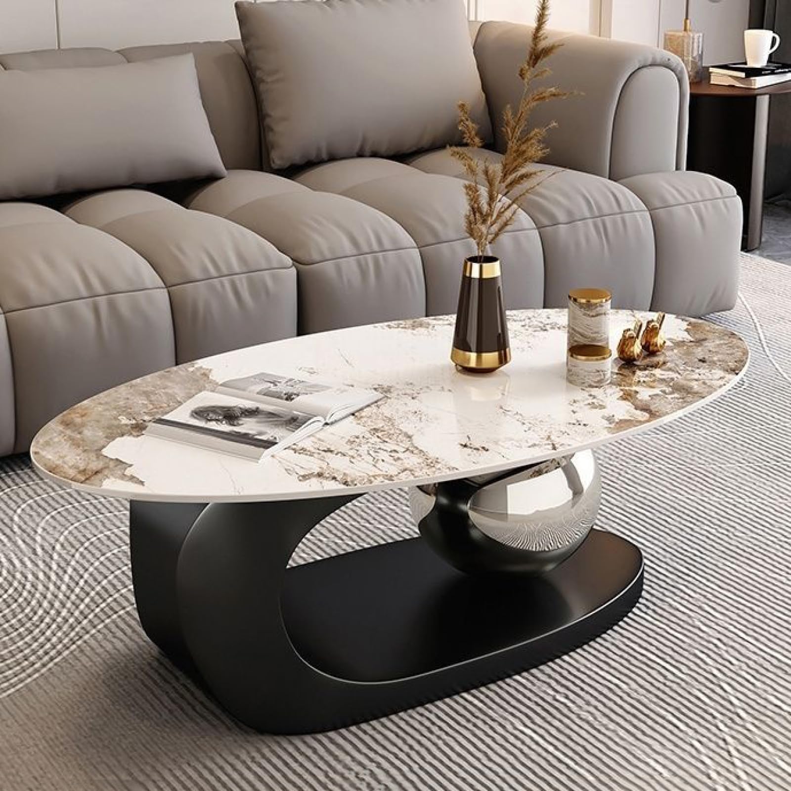Tavolino da caffè in Marmo di Lusso con Staffa in Metallo Dorato e Piano in Pietra - Stile Elegante, Design Unico, Facile da Pulire