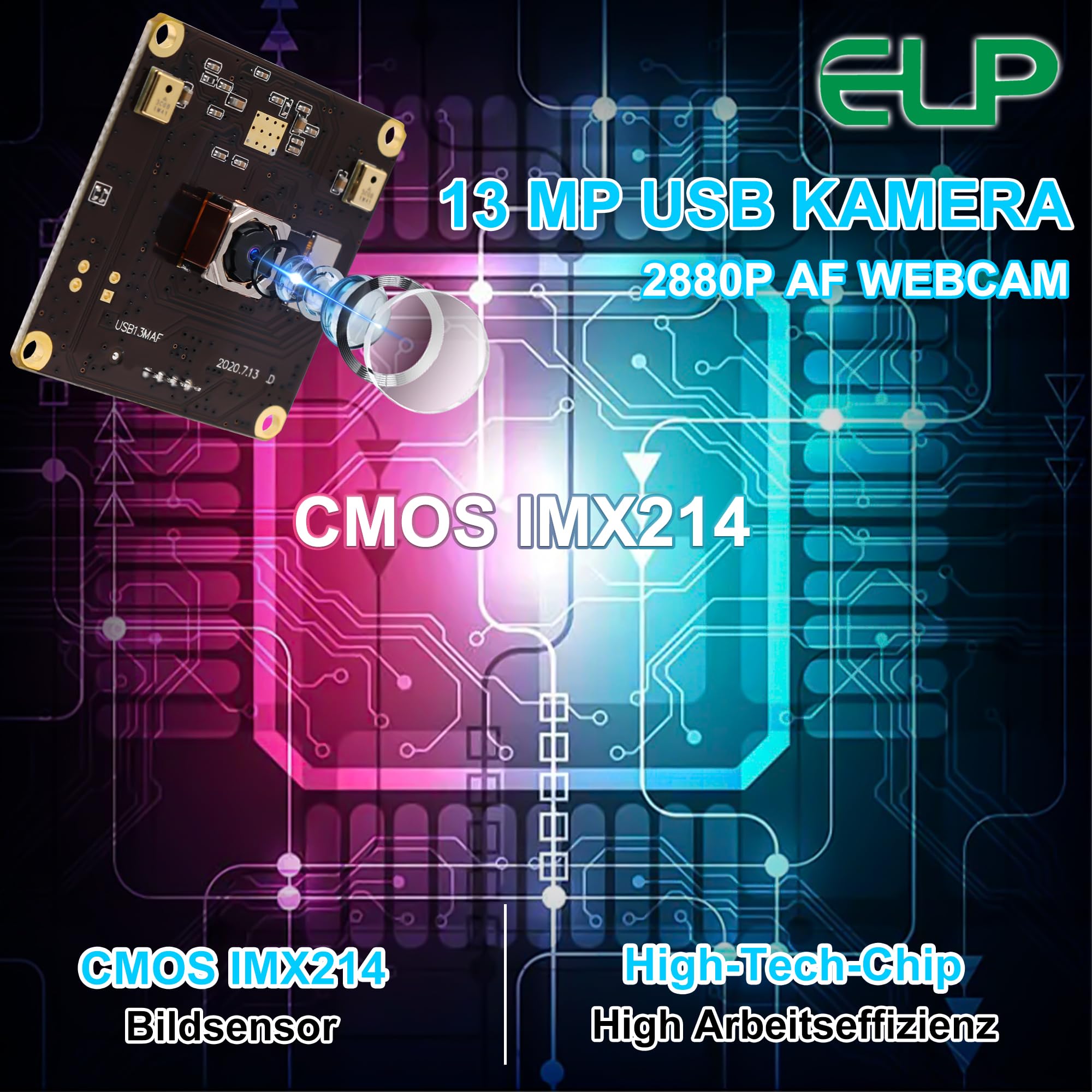 G Modulo fotocamera USB da 13 MP, modulo webcam 2880p, modulo grandangolare UHD, 100 gradi, senza distorsioni, USB con fotocamera, scheda di memoria per Windows Android, Mac Linux Raspberry Pi