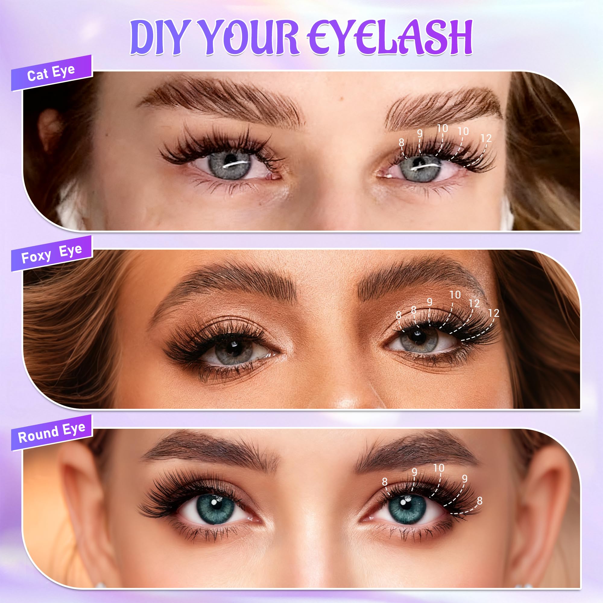 Selbstklebende Wimpern, einzelne Wimpern-Cluster für natürliche Wimpern-Cluster, Vorwimpern-Kleber, Wispy-Cluster-Wimpernverlängerungs-Set, einfach anzubringen, 120 Stück, 8 mm, 9 mm, 10 mm, 11 mm