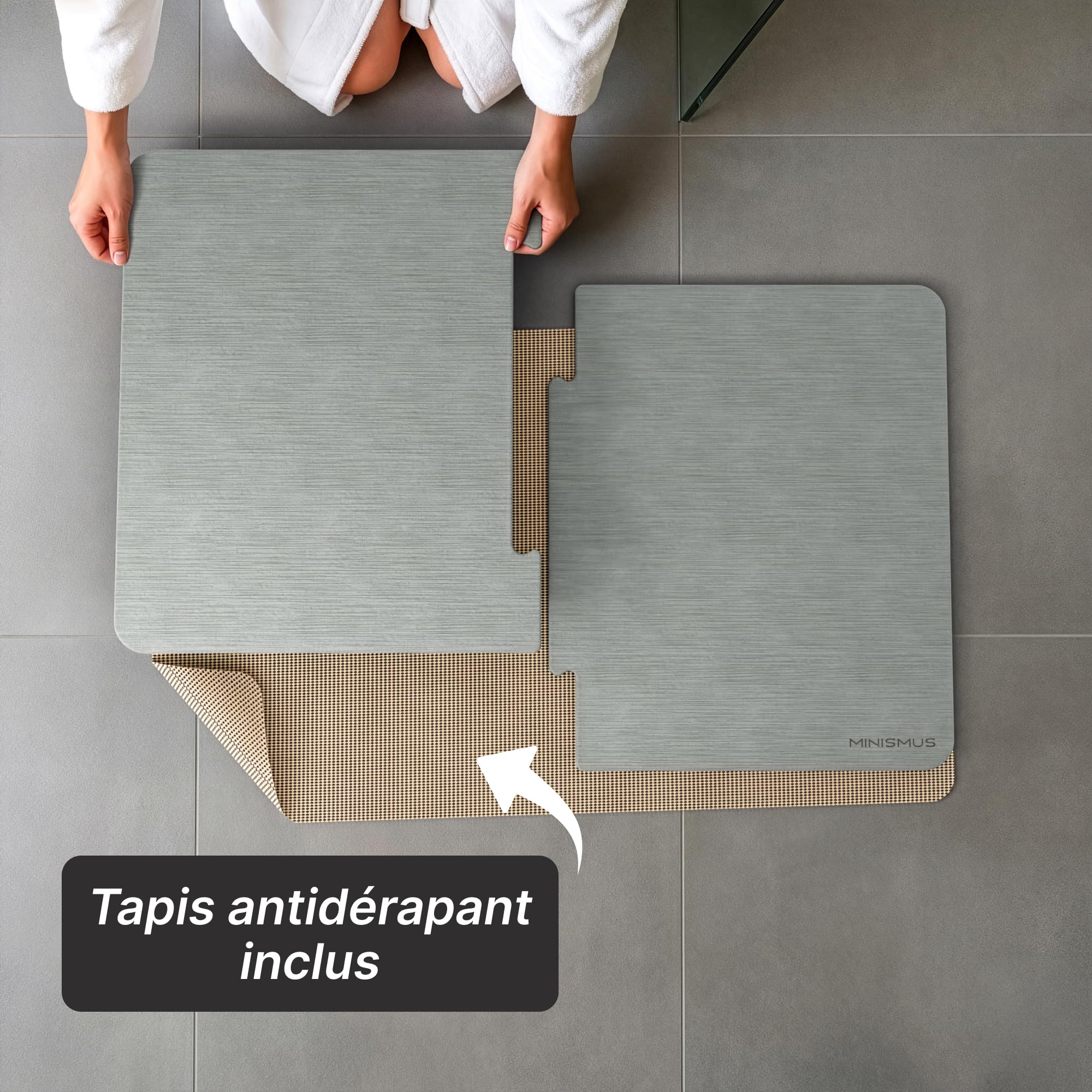 Tapis de Bain en Diatomite 80 x 50 cm, Absorbant et Antidérapant, Taille XL, Séchage Rapide, Gris Clair