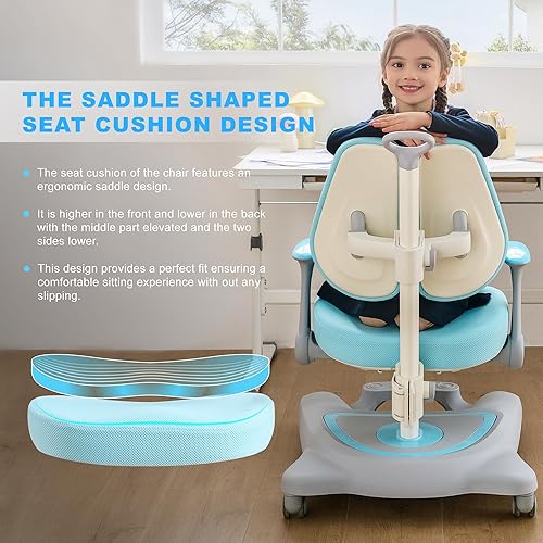 Miniatura 4 de ERIYA Silla de escritorio para niños, silla ergonómica altura ajustable, soporte de respaldo doble, multifuncional para estudiotrabajocomedor, ideal