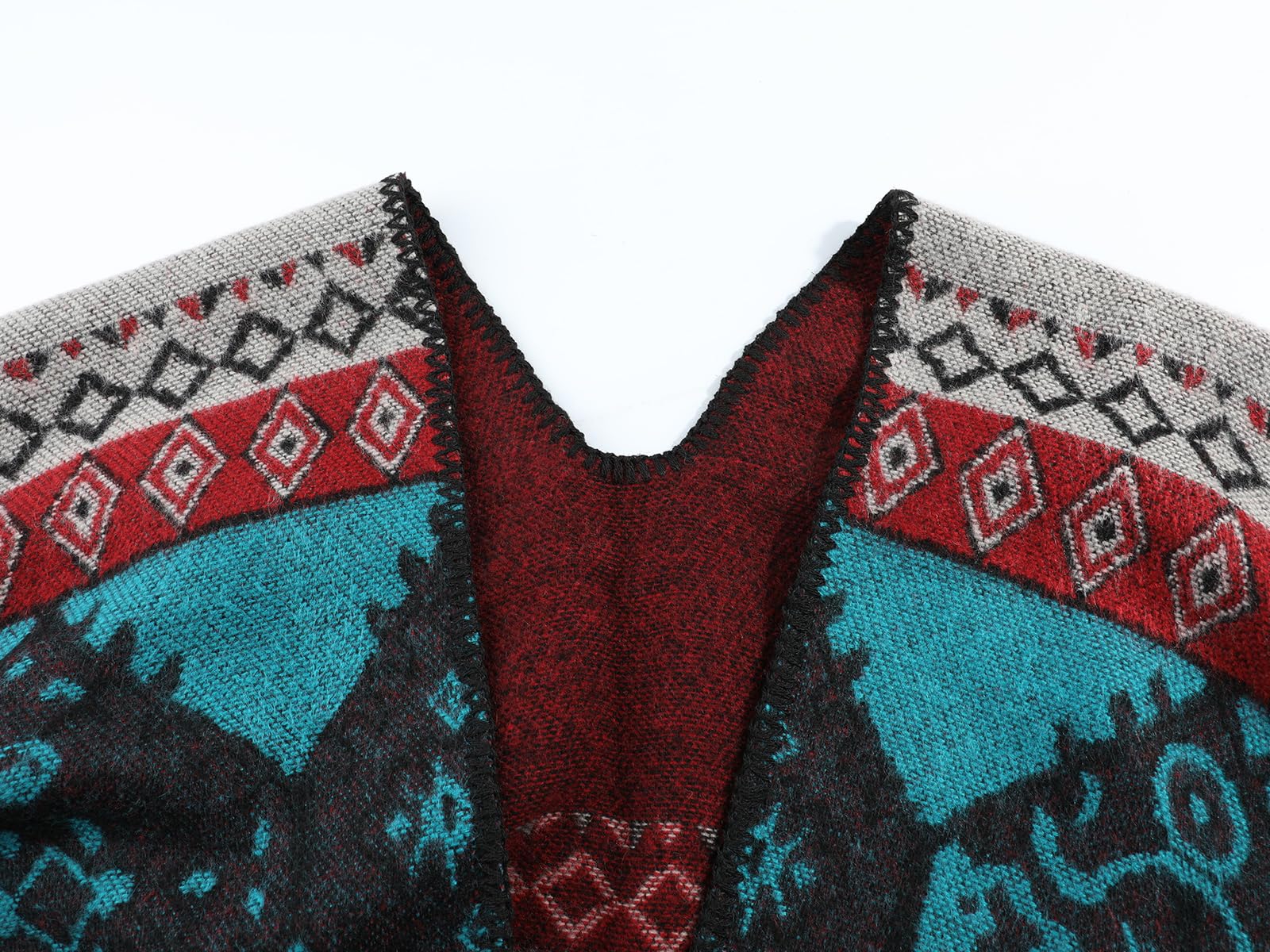 Femme Poncho Châle Ouvert Cape Imprimé Wrap Manteau Echarpe Epaisse Poncho Rétro Cardigan Foulard Automne Hiver