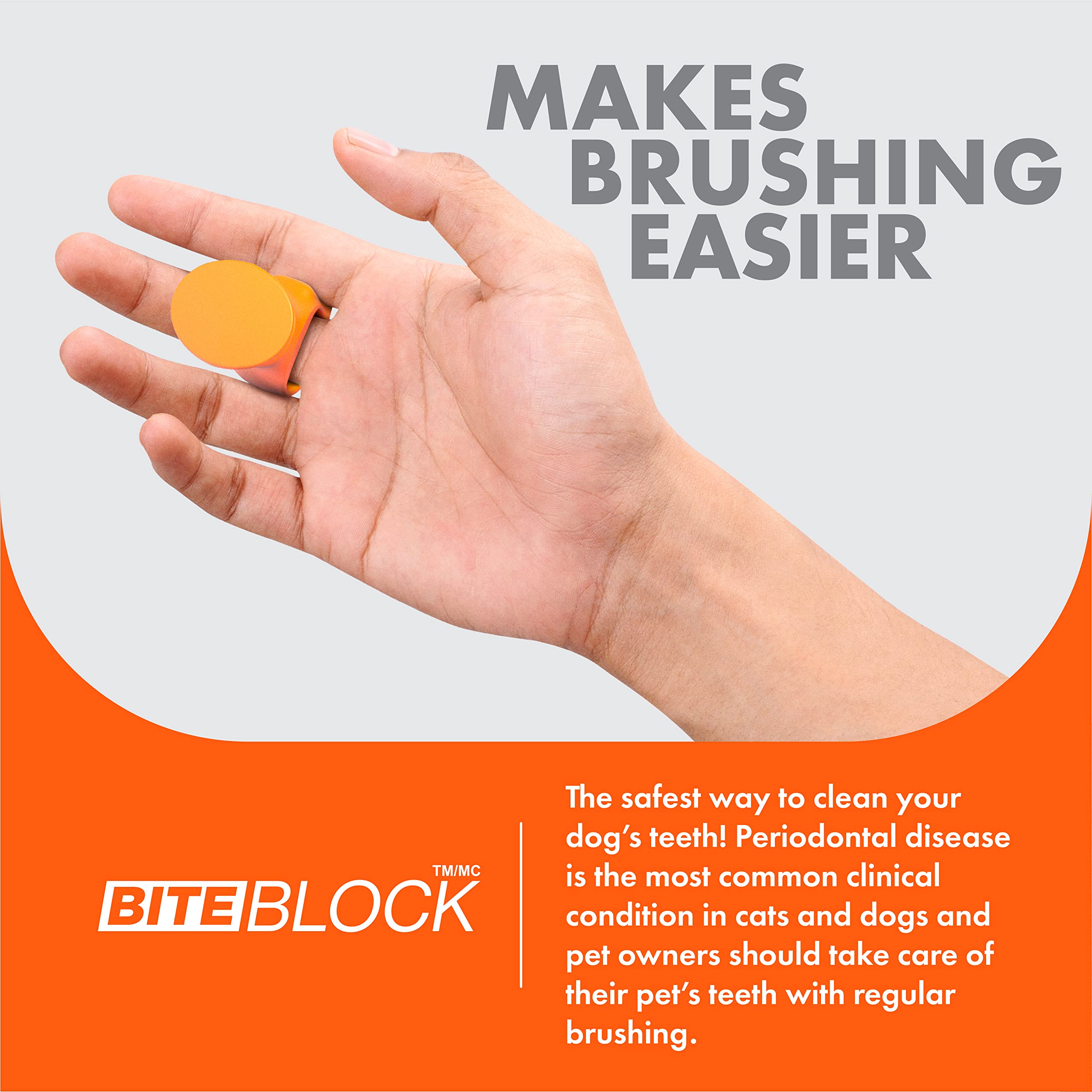 BrushMate Paquete combinado de cepillo de dientes para mascotas y BiteBlock para perros y gatos (mediano, naranja)